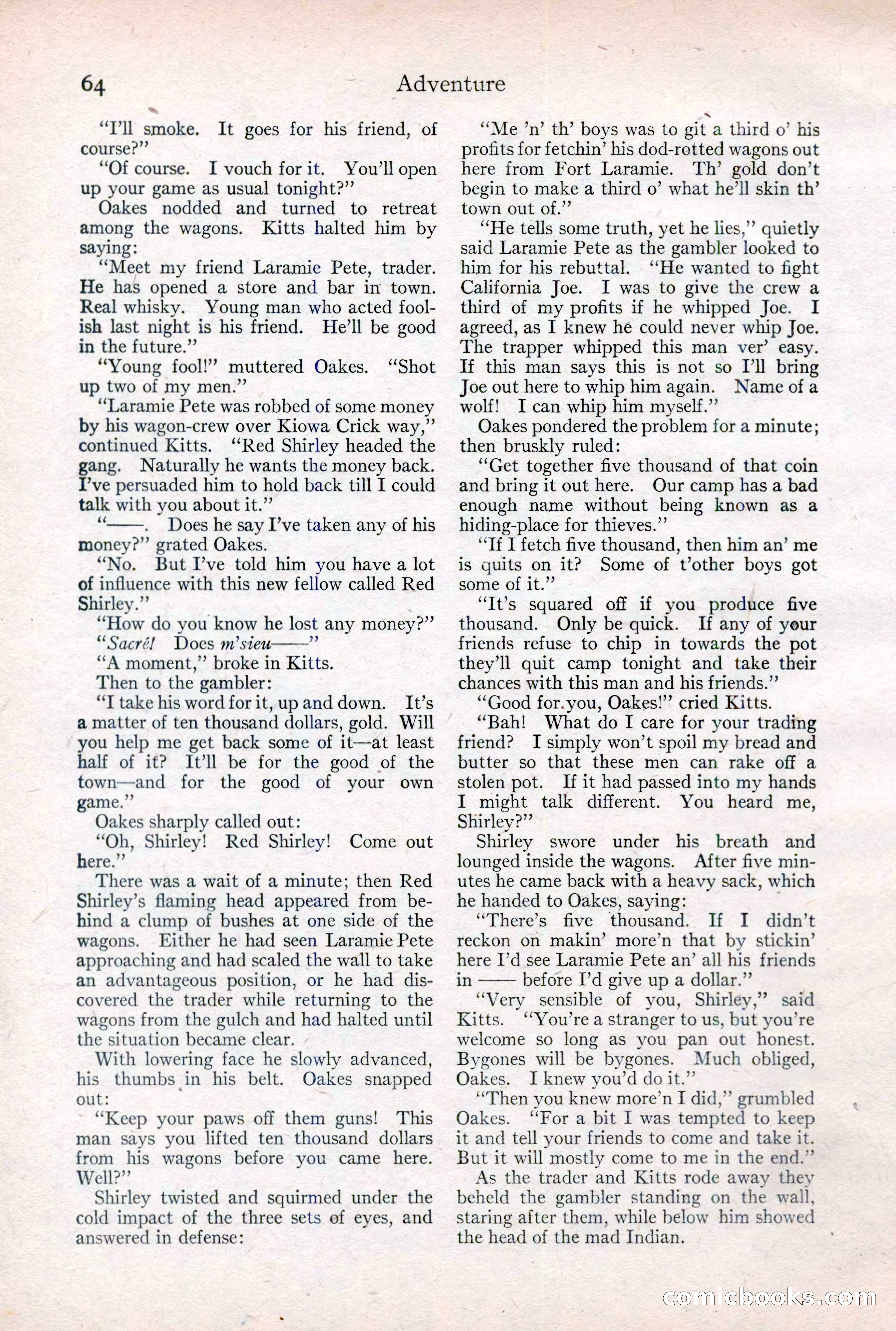 Adventure Magazine Cover, February 3, 1921 — page 70 of 200