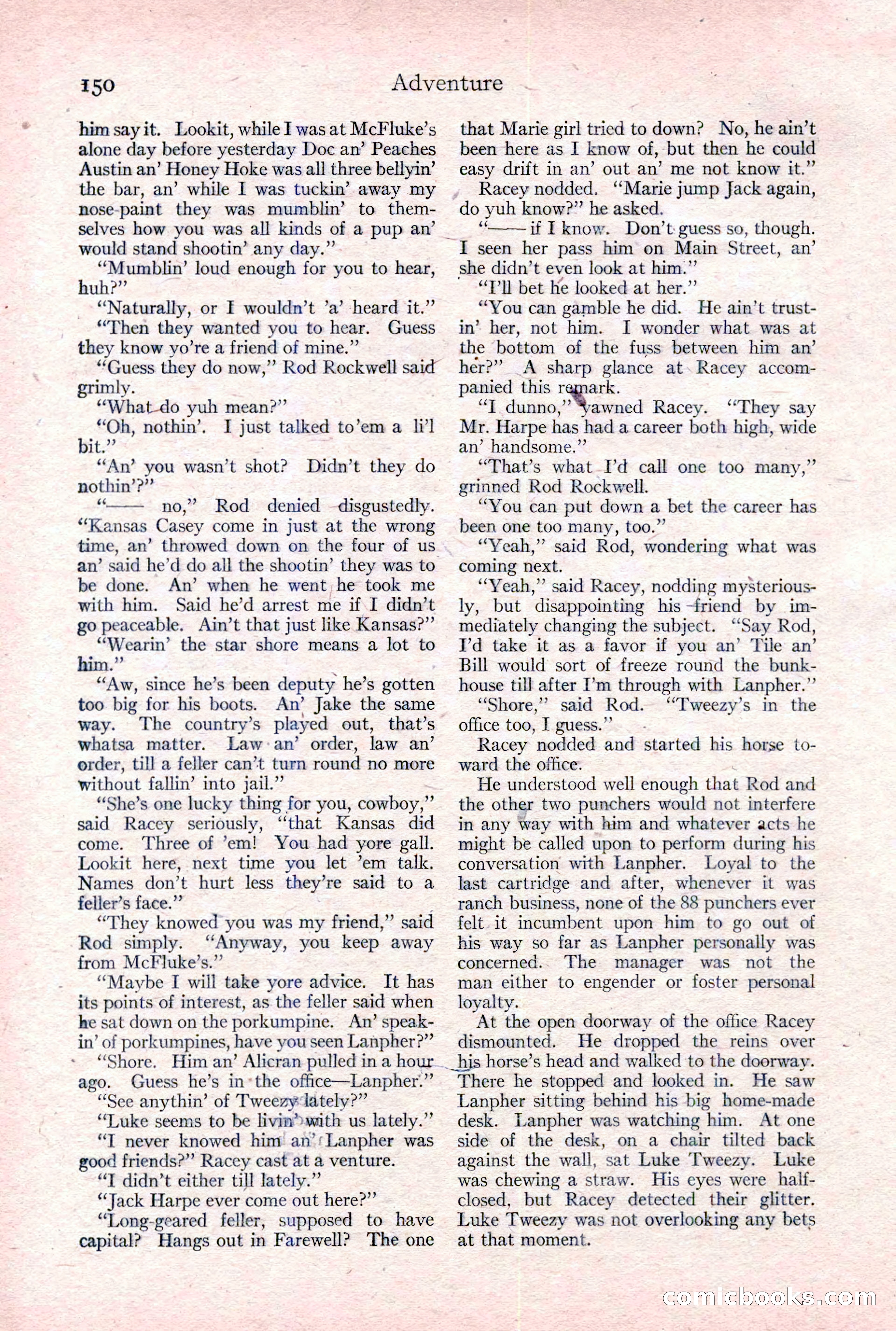 Adventure Magazine Cover, February 3, 1921 — page 156 of 200