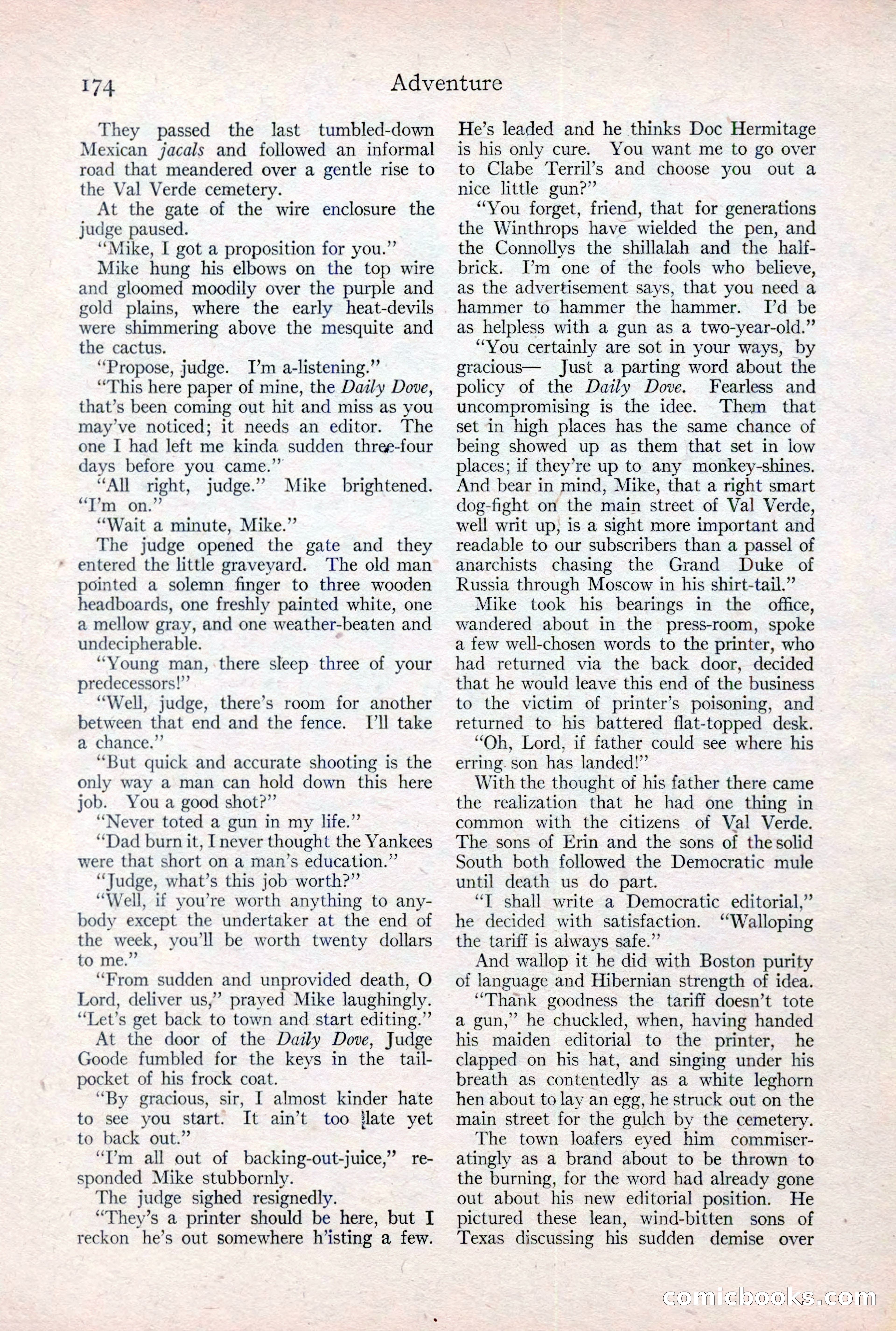 Adventure Magazine Cover, February 3, 1921 — page 180 of 200