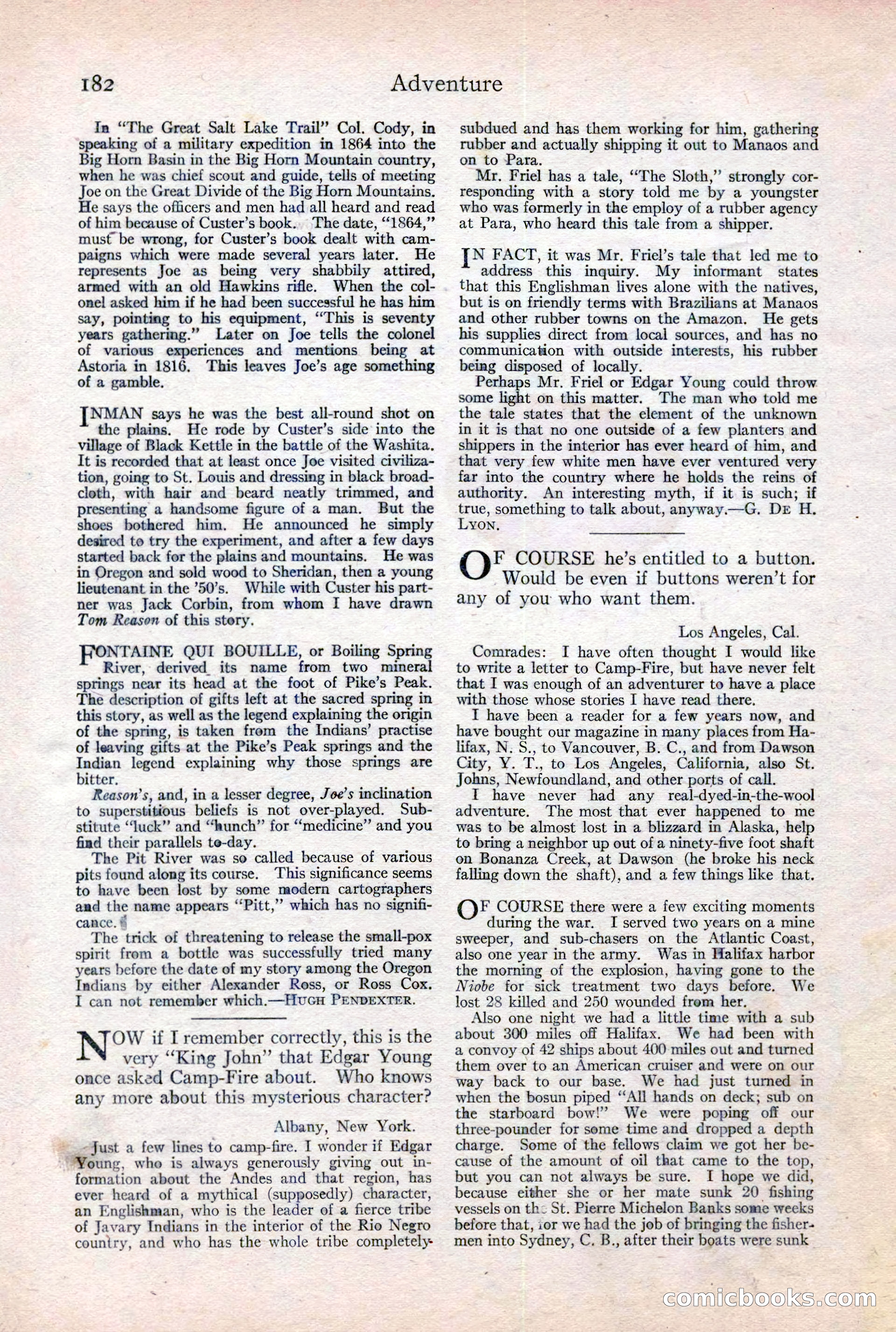 Adventure Magazine Cover, February 3, 1921 — page 188 of 200