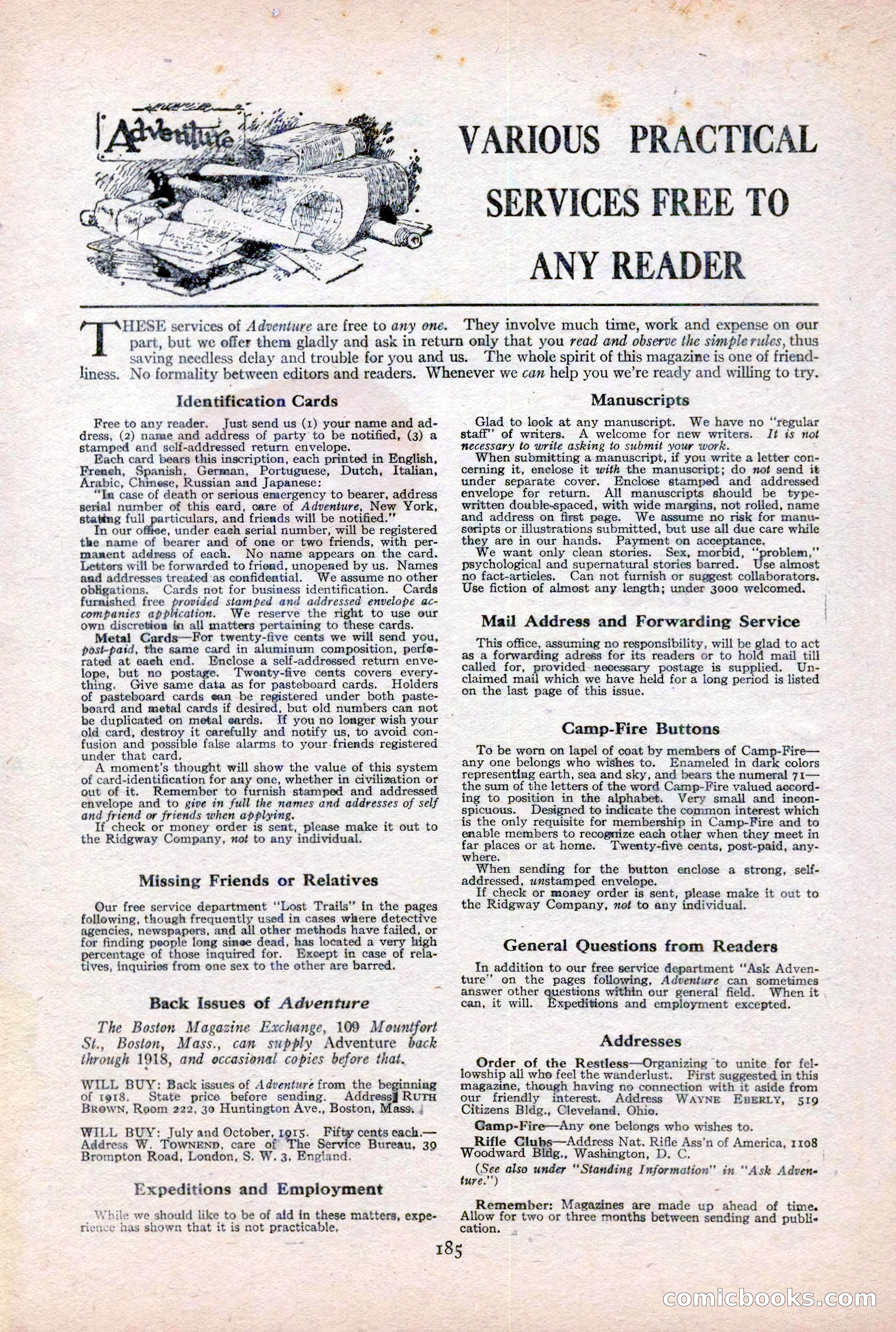 Adventure Magazine Cover, February 3, 1921 — page 191 of 200