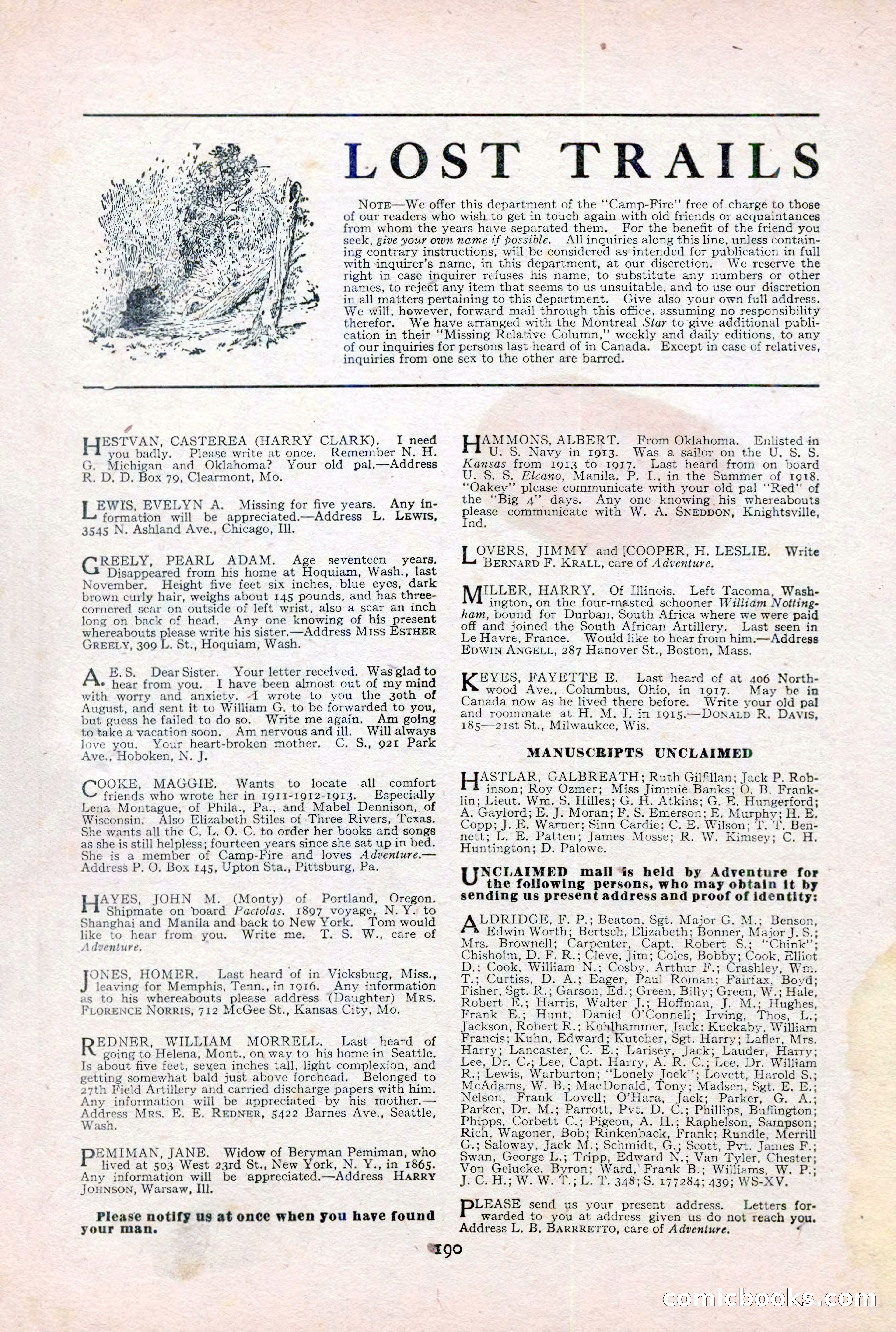 Adventure Magazine Cover, February 3, 1921 — page 196 of 200