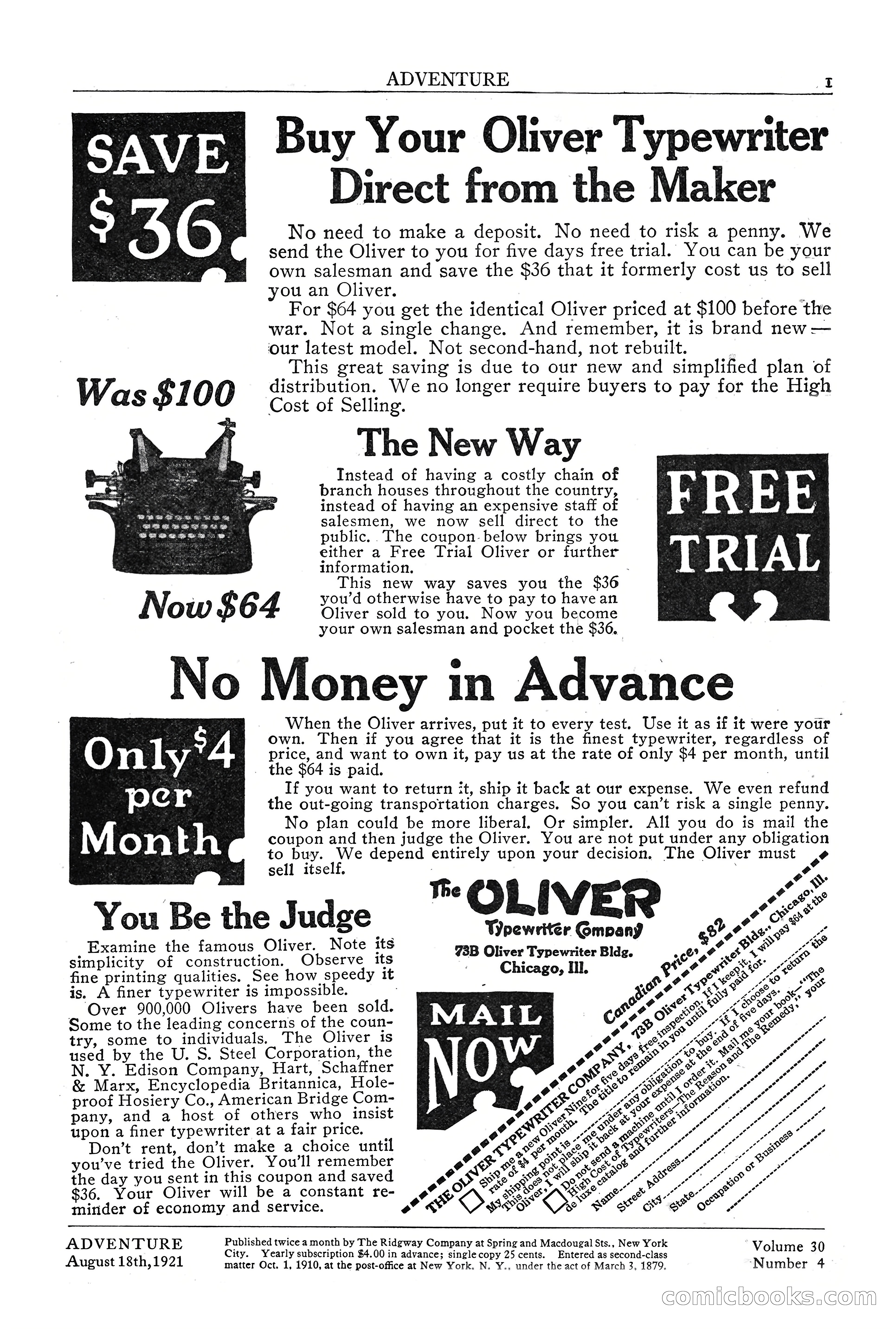 Adventure Magazine Cover, August 18, 1921 — page 3 of 200