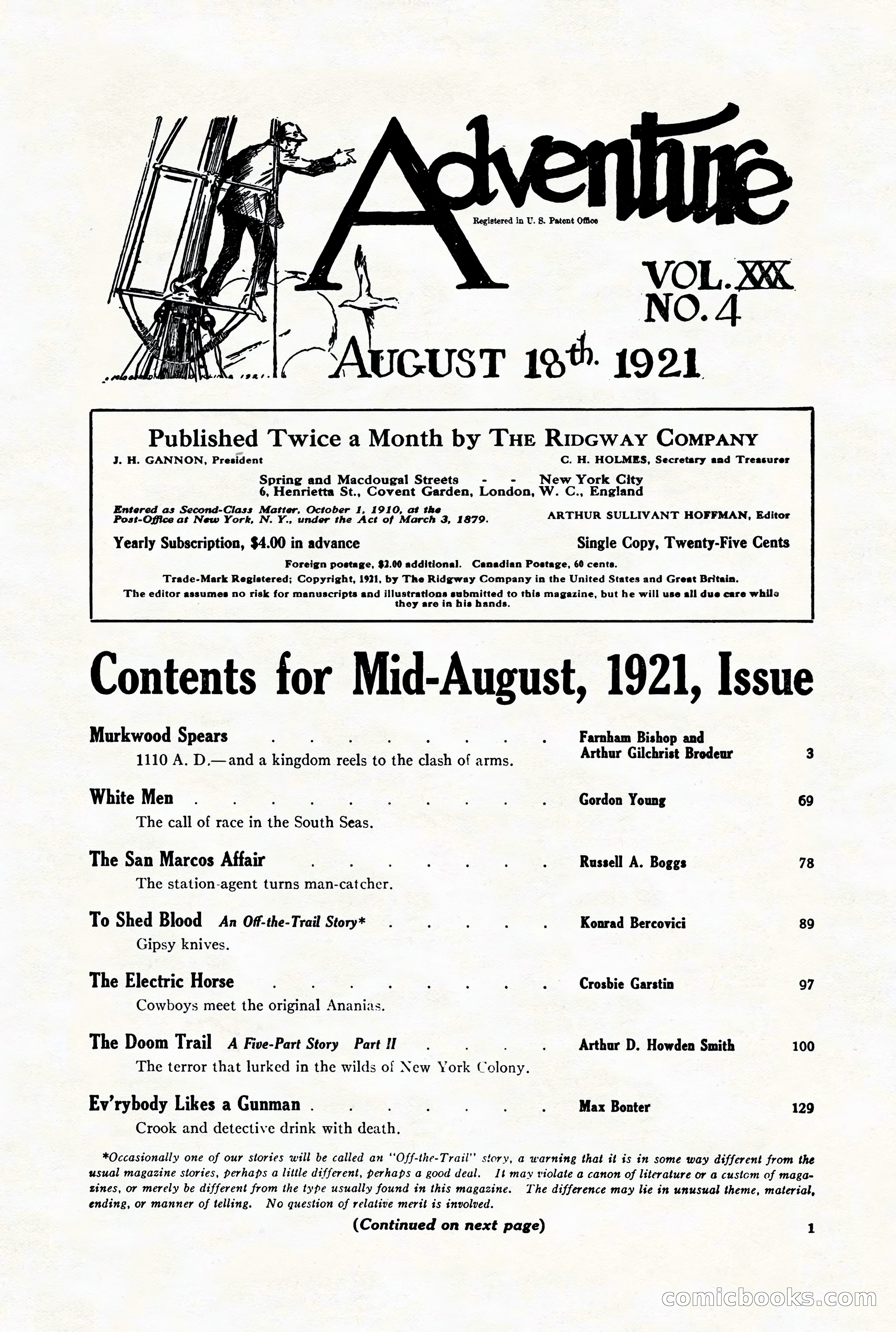 Adventure Magazine Cover, August 18, 1921 — page 7 of 200