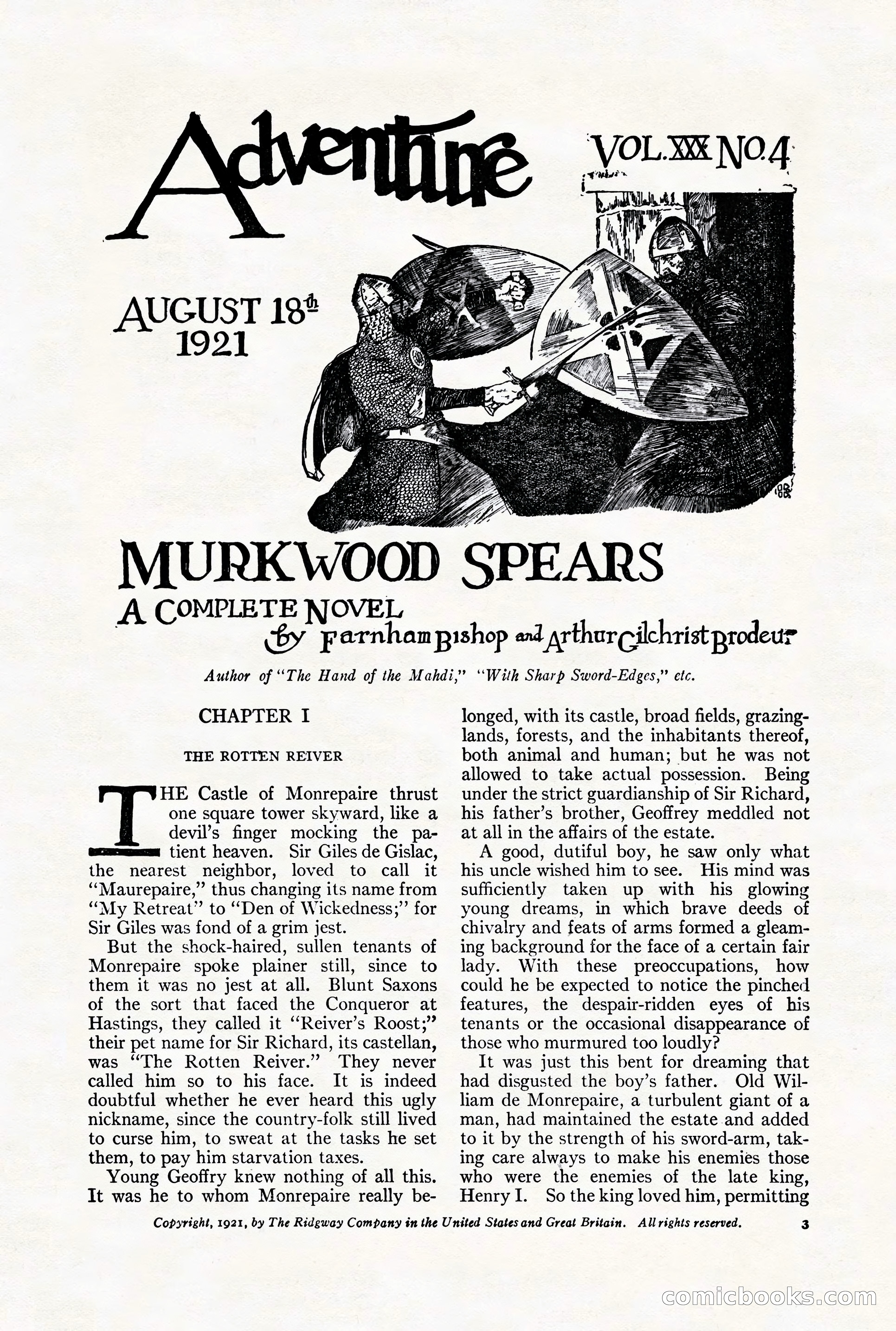 Adventure Magazine Cover, August 18, 1921 — page 9 of 200