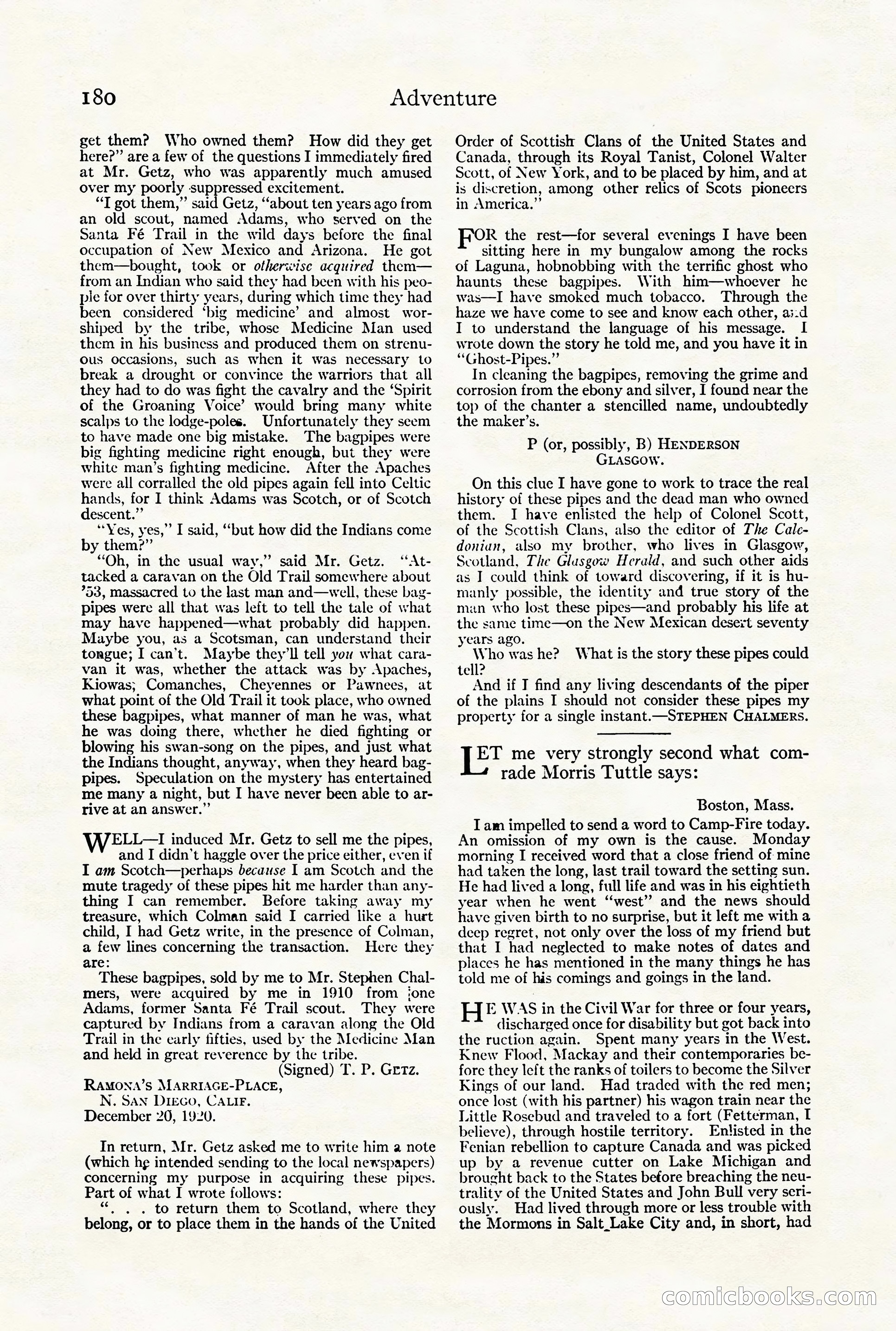 Adventure Magazine Cover, August 18, 1921 — page 186 of 200