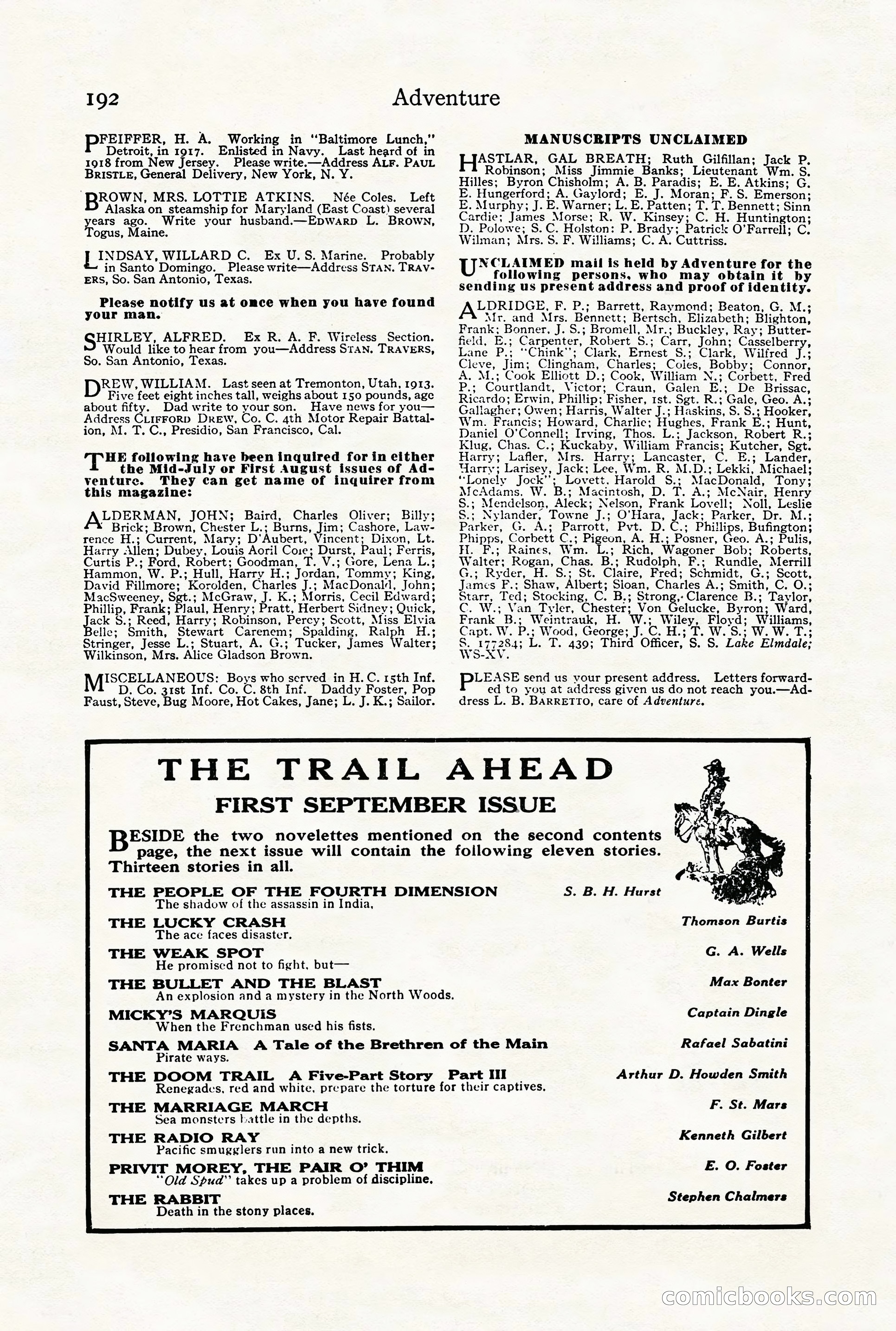 Adventure Magazine Cover, August 18, 1921 — page 198 of 200