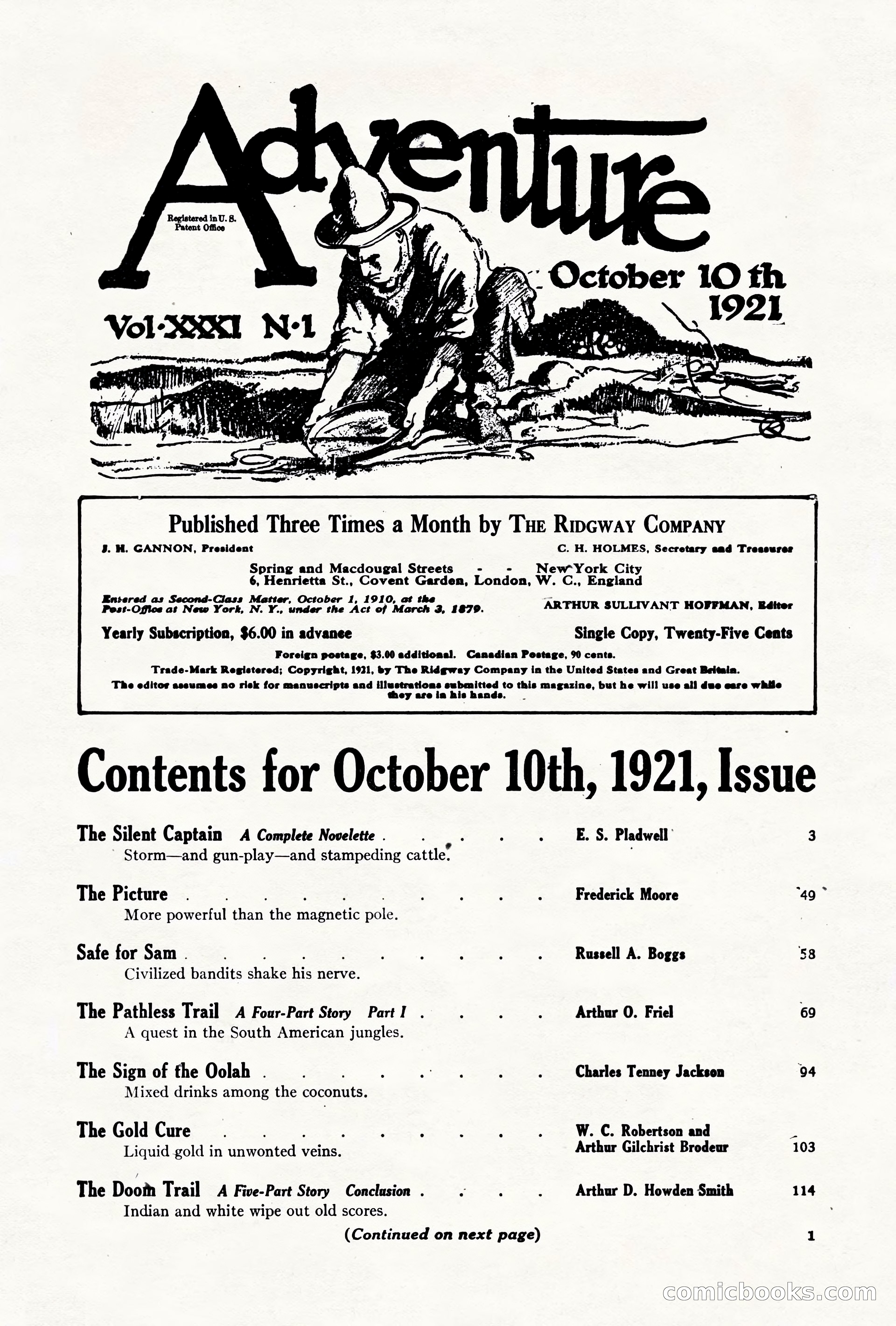 Adventure Magazine Cover, October 10, 1921 — page 11 of 204