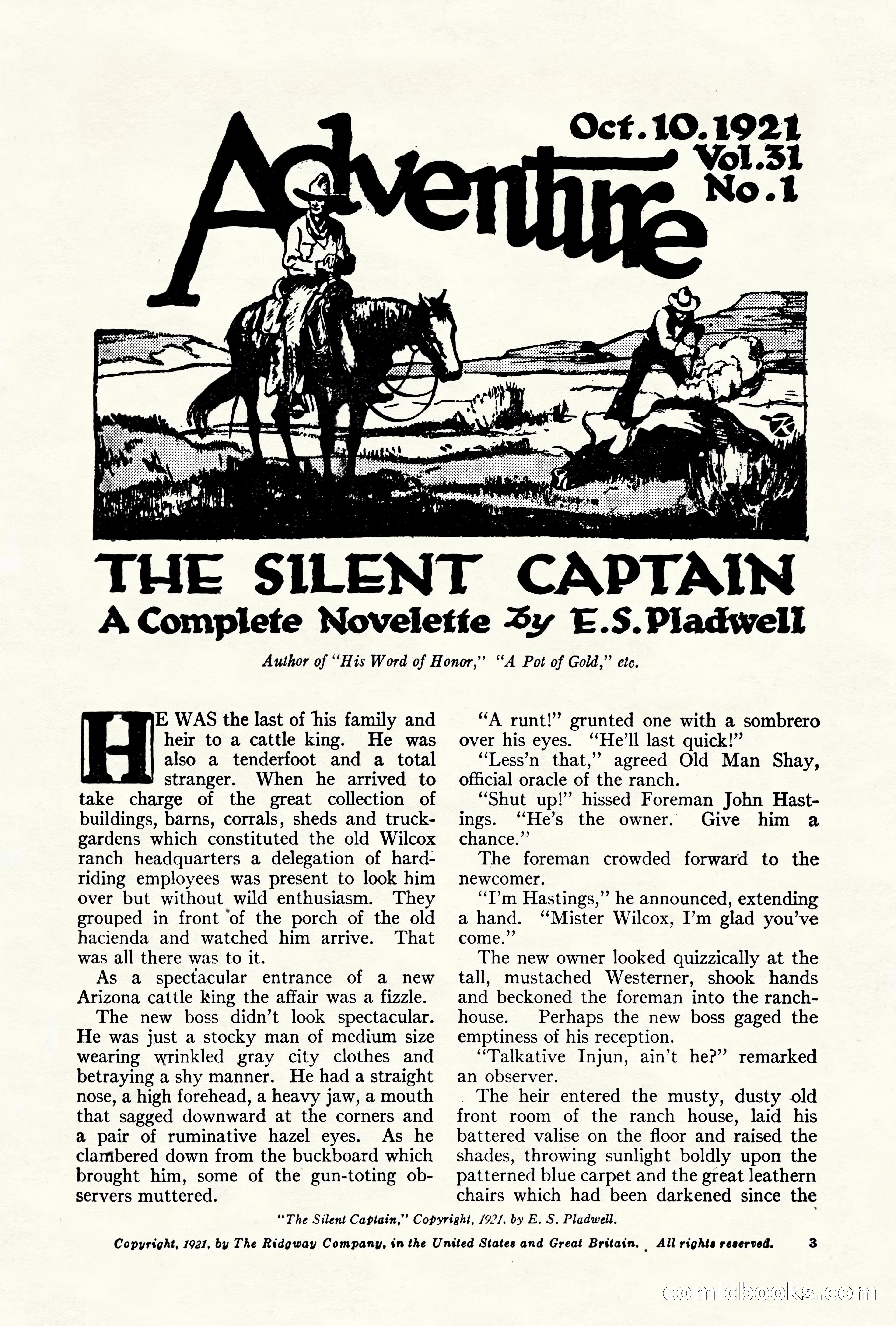 Adventure Magazine Cover, October 10, 1921 — page 13 of 204