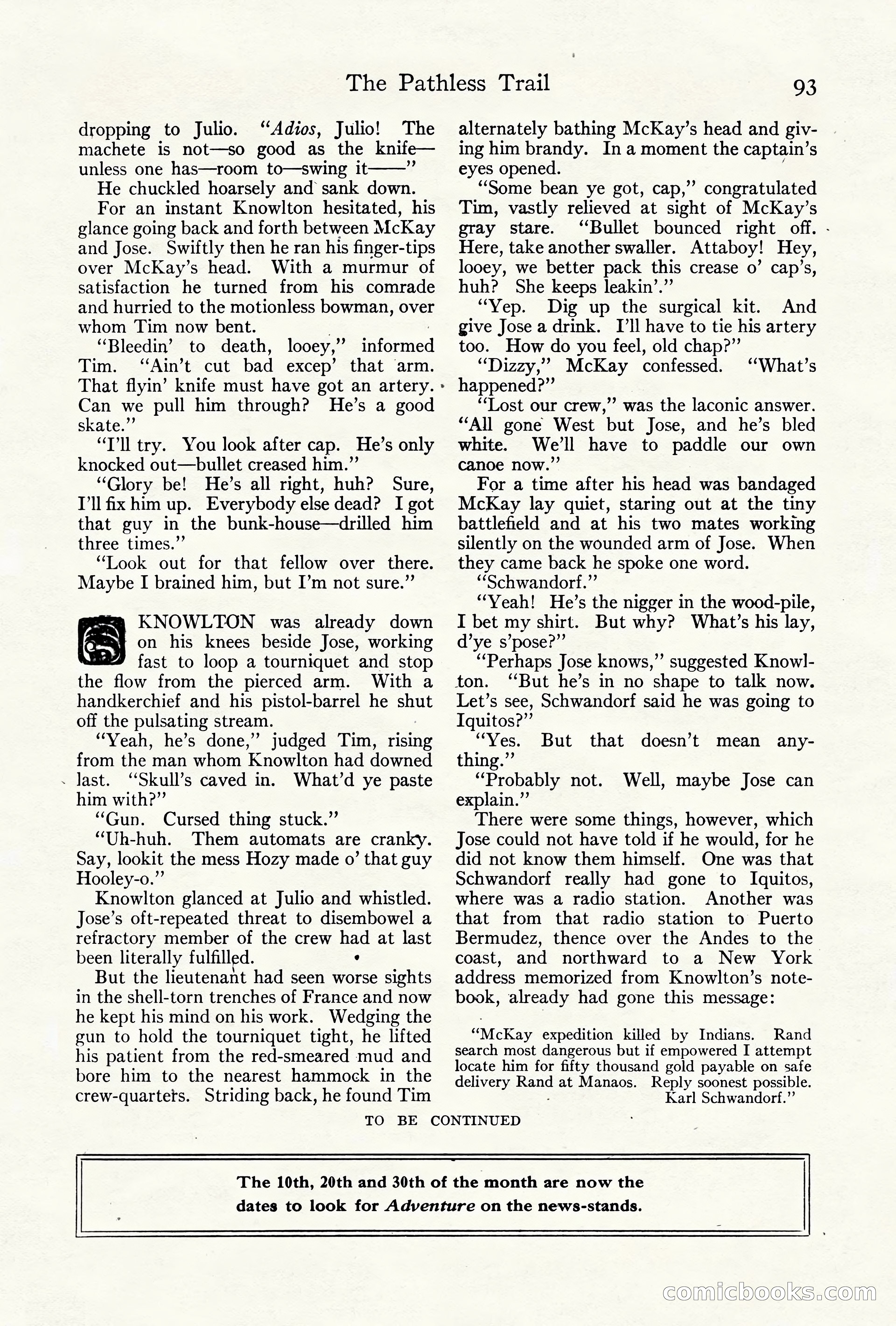 Adventure Magazine Cover, October 10, 1921 — page 103 of 204