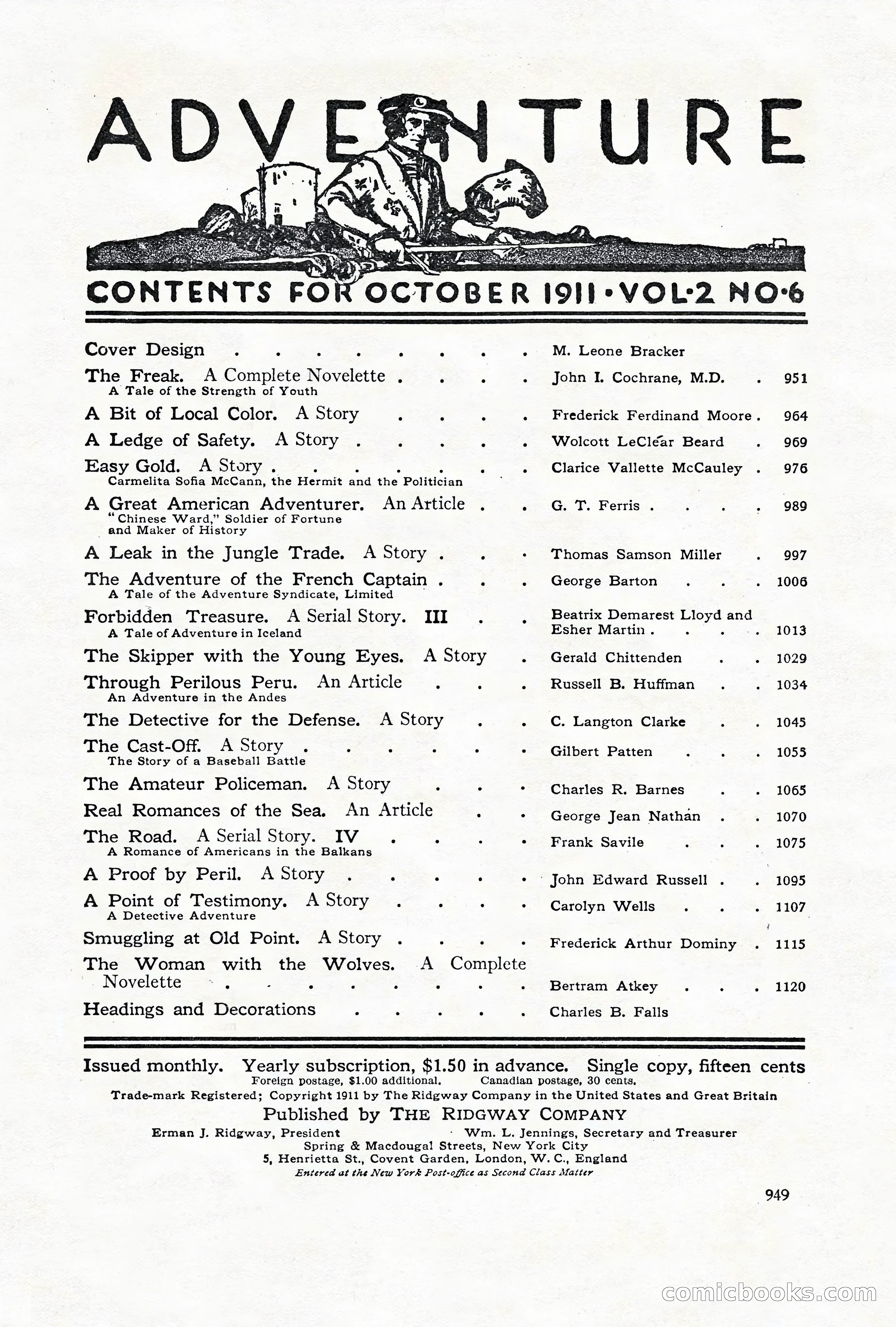 Adventure Magazine Cover, October 1911 — page 3 of 196