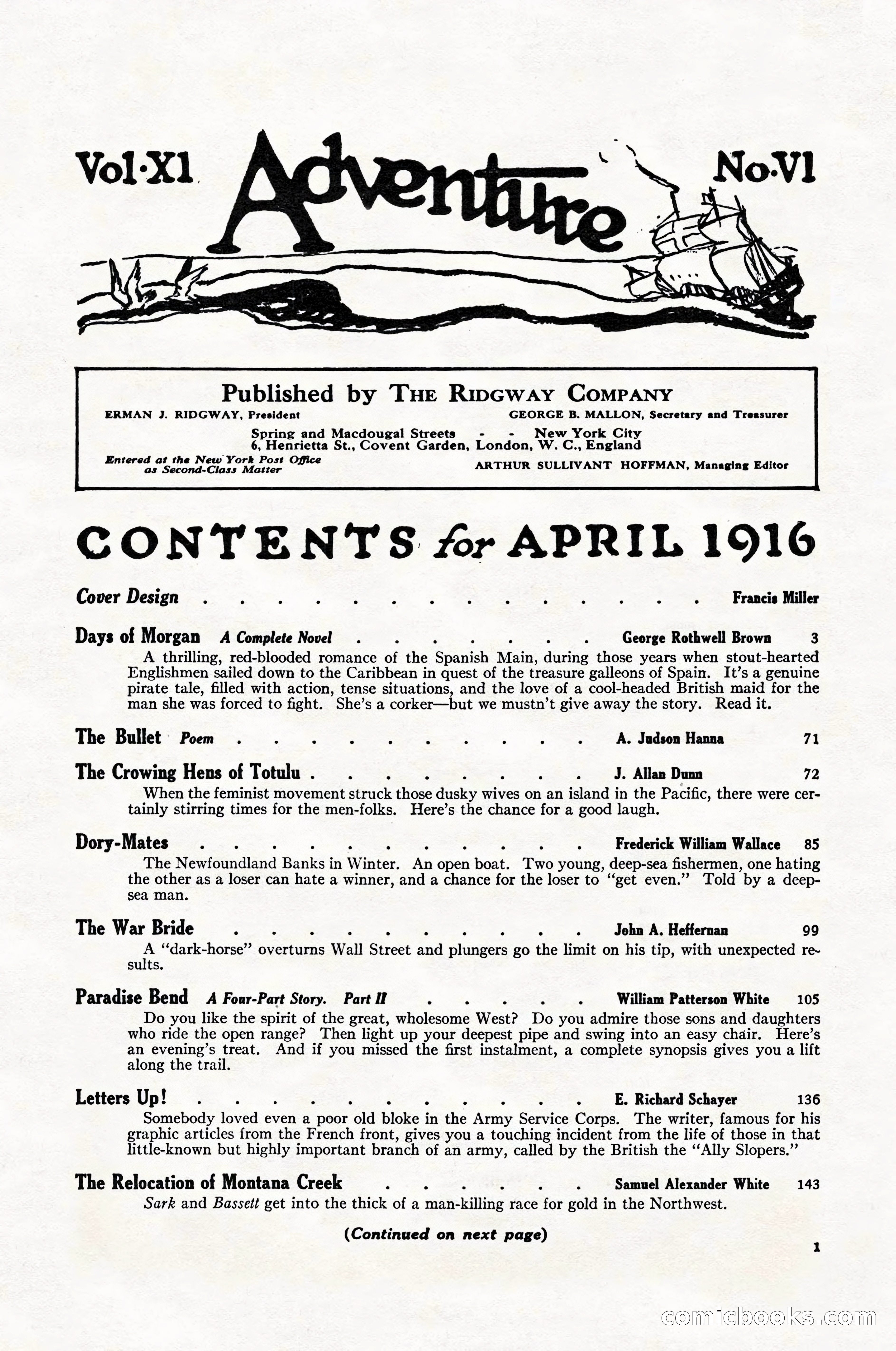 Adventure Magazine Cover, April 1916 — page 3 of 228