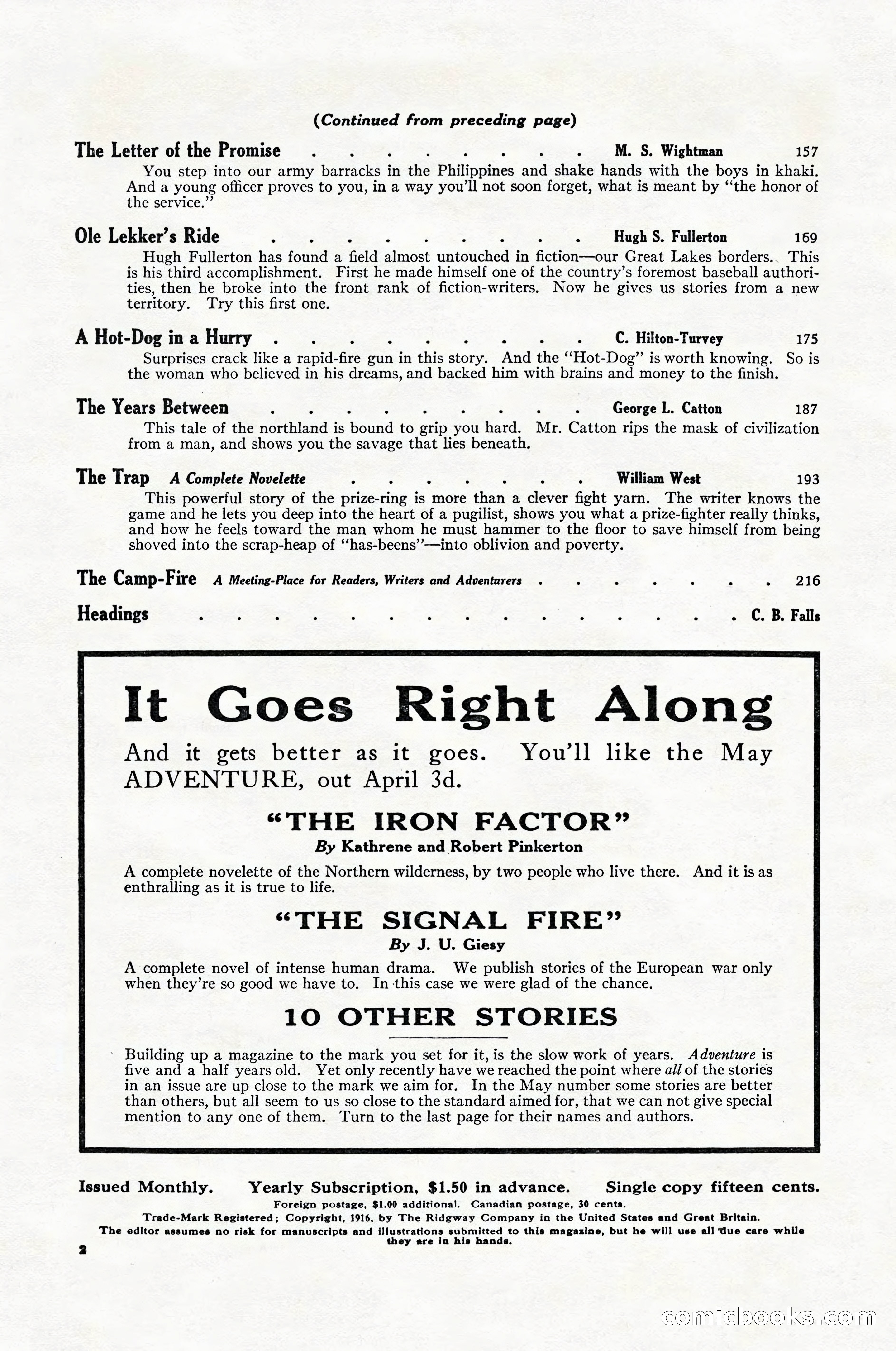 Adventure Magazine Cover, April 1916 — page 4 of 228