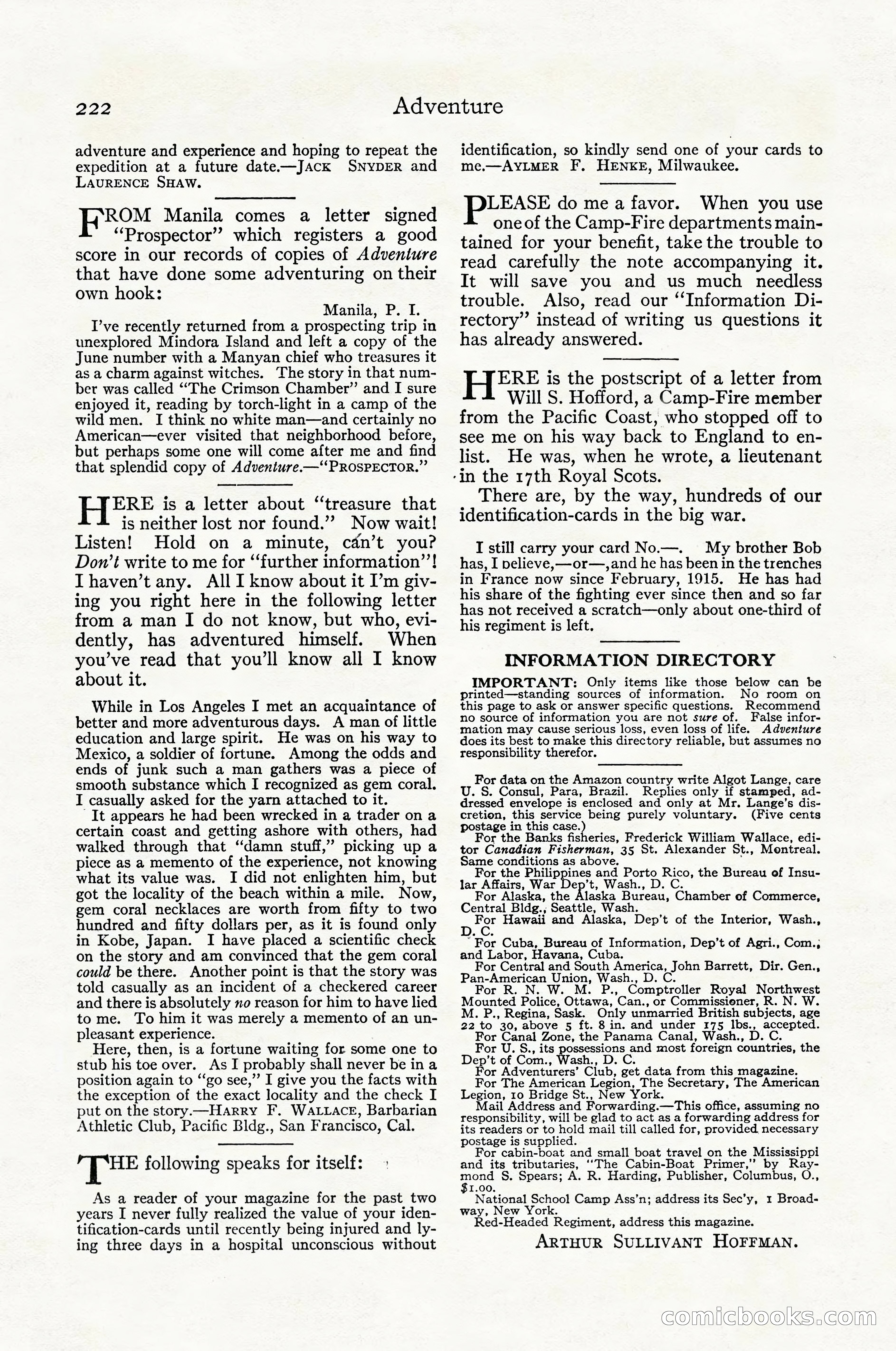 Adventure Magazine Cover, April 1916 — page 224 of 228