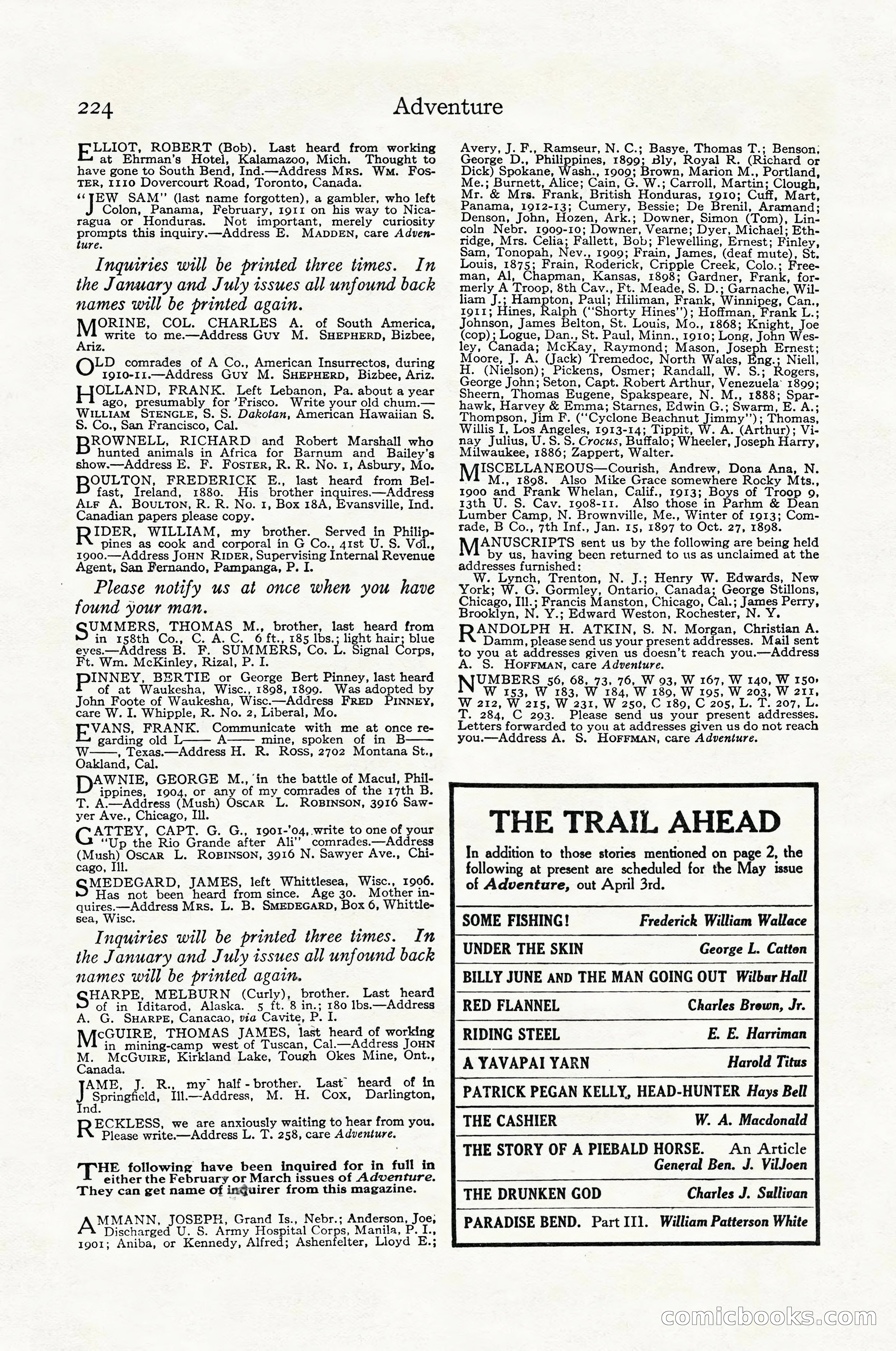 Adventure Magazine Cover, April 1916 — page 226 of 228