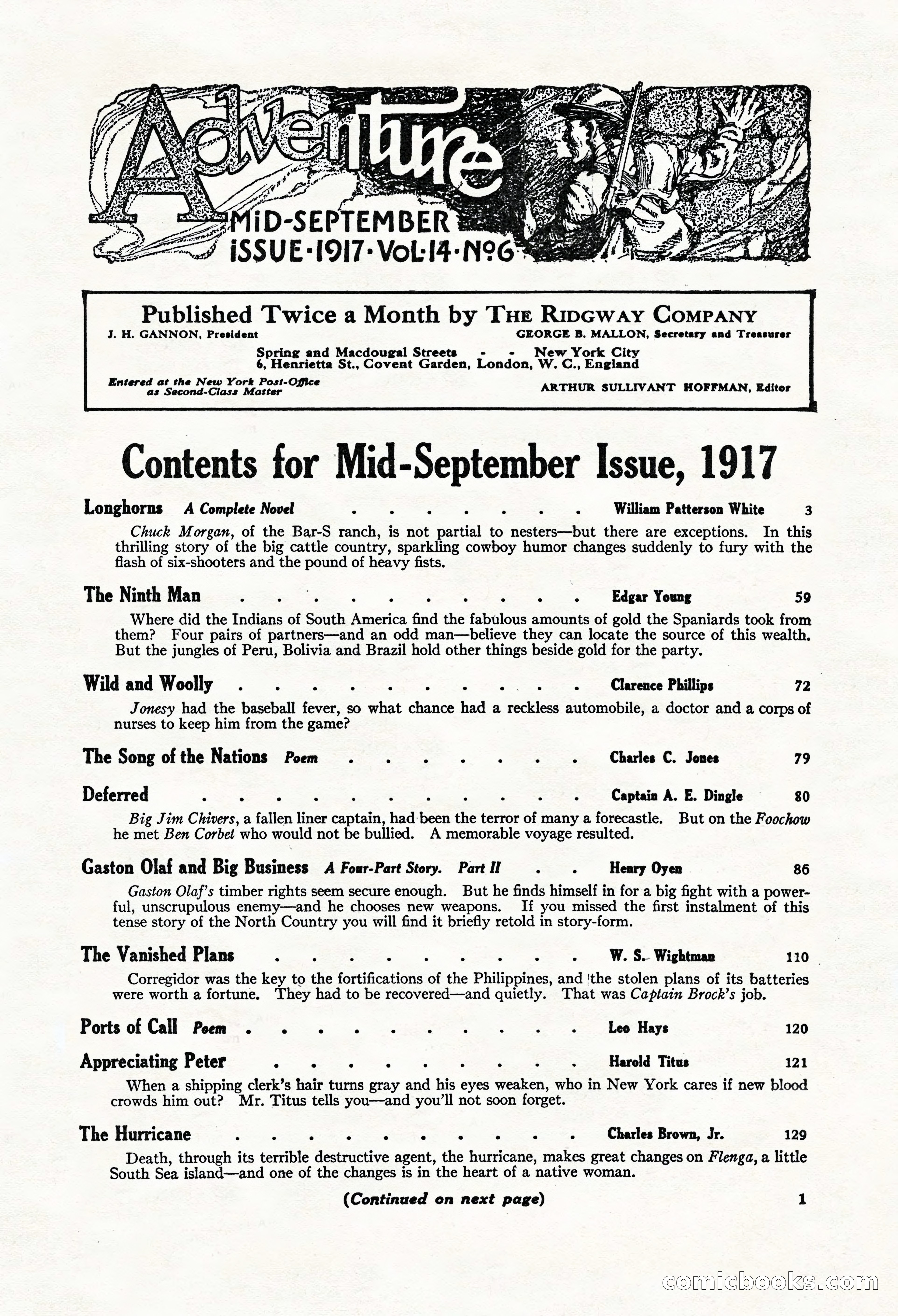 Adventure Magazine, Mid-September 1917 — page 3 of 196