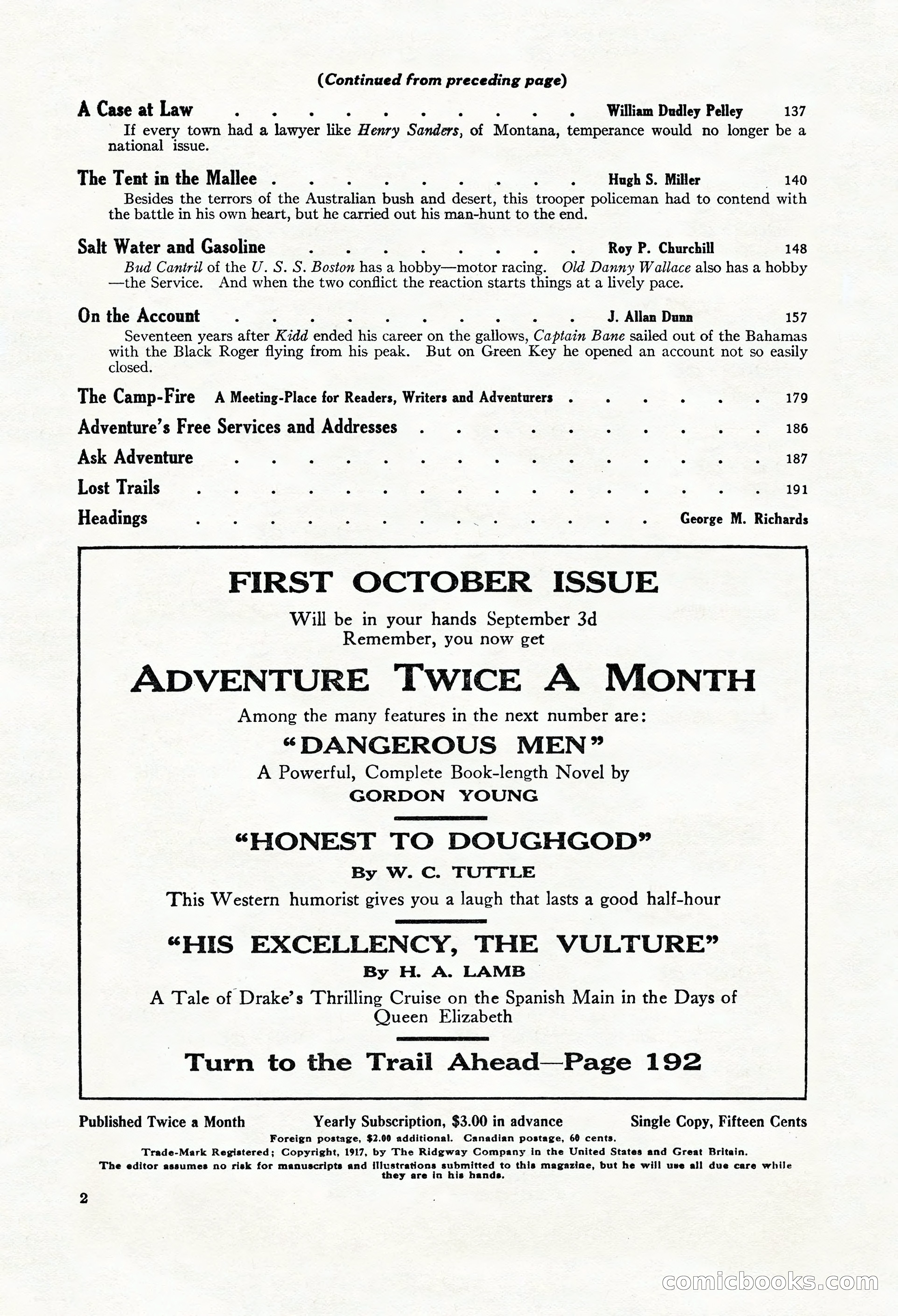 Adventure Magazine, Mid-September 1917 — page 4 of 196