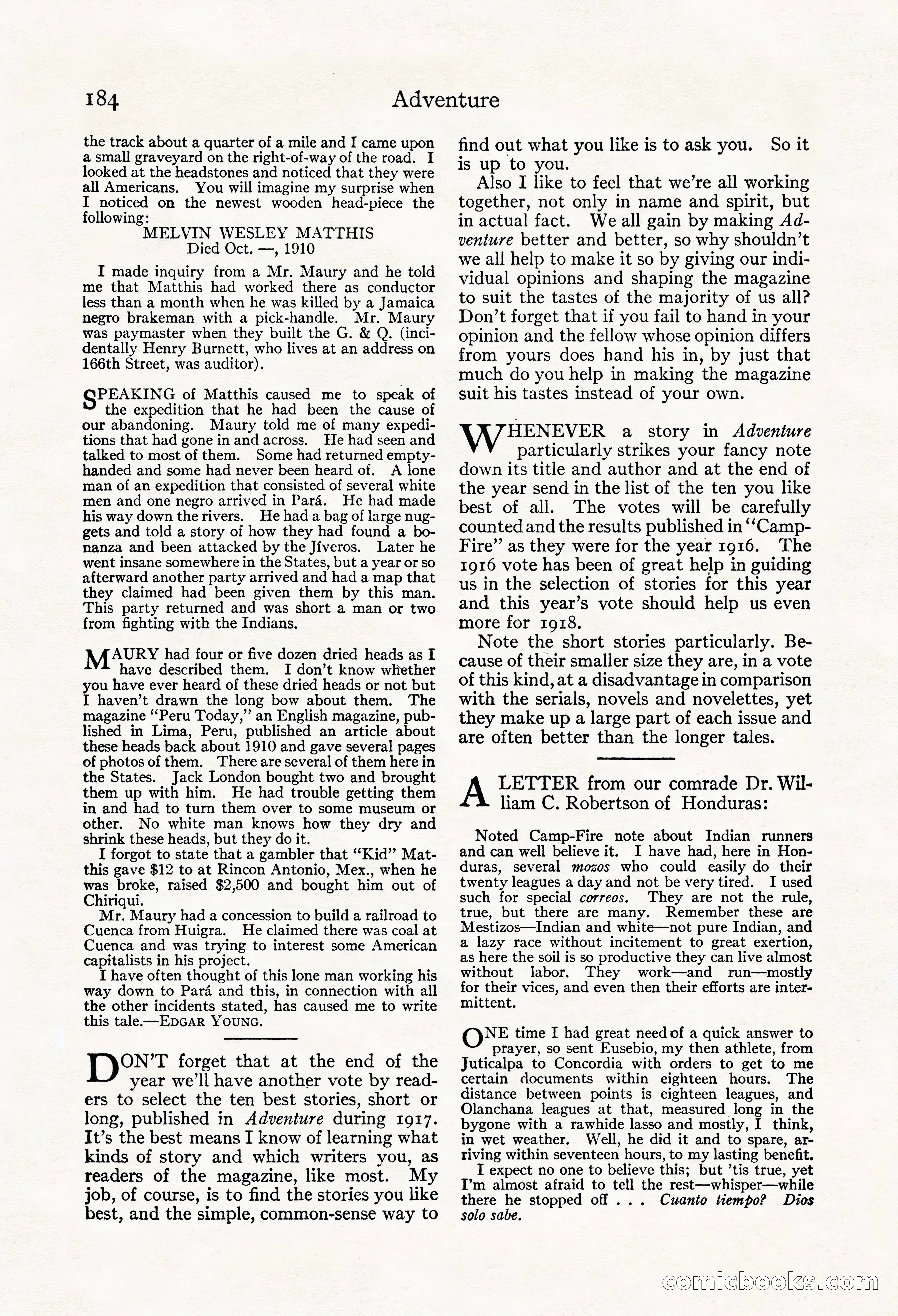 Adventure Magazine, Mid-September 1917 — page 186 of 196