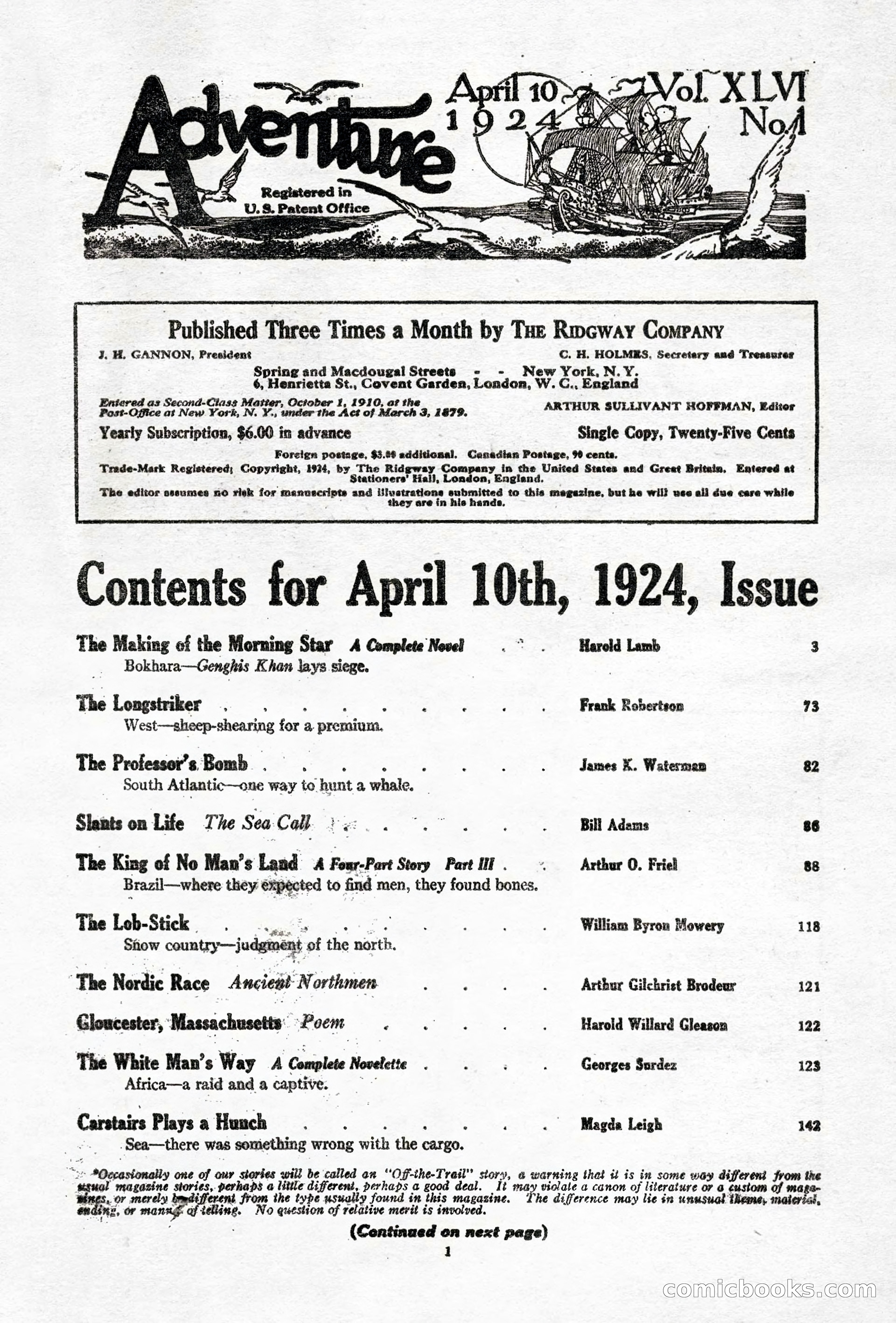 Adventure Magazine, April 10, 1924 — page 3 of 196