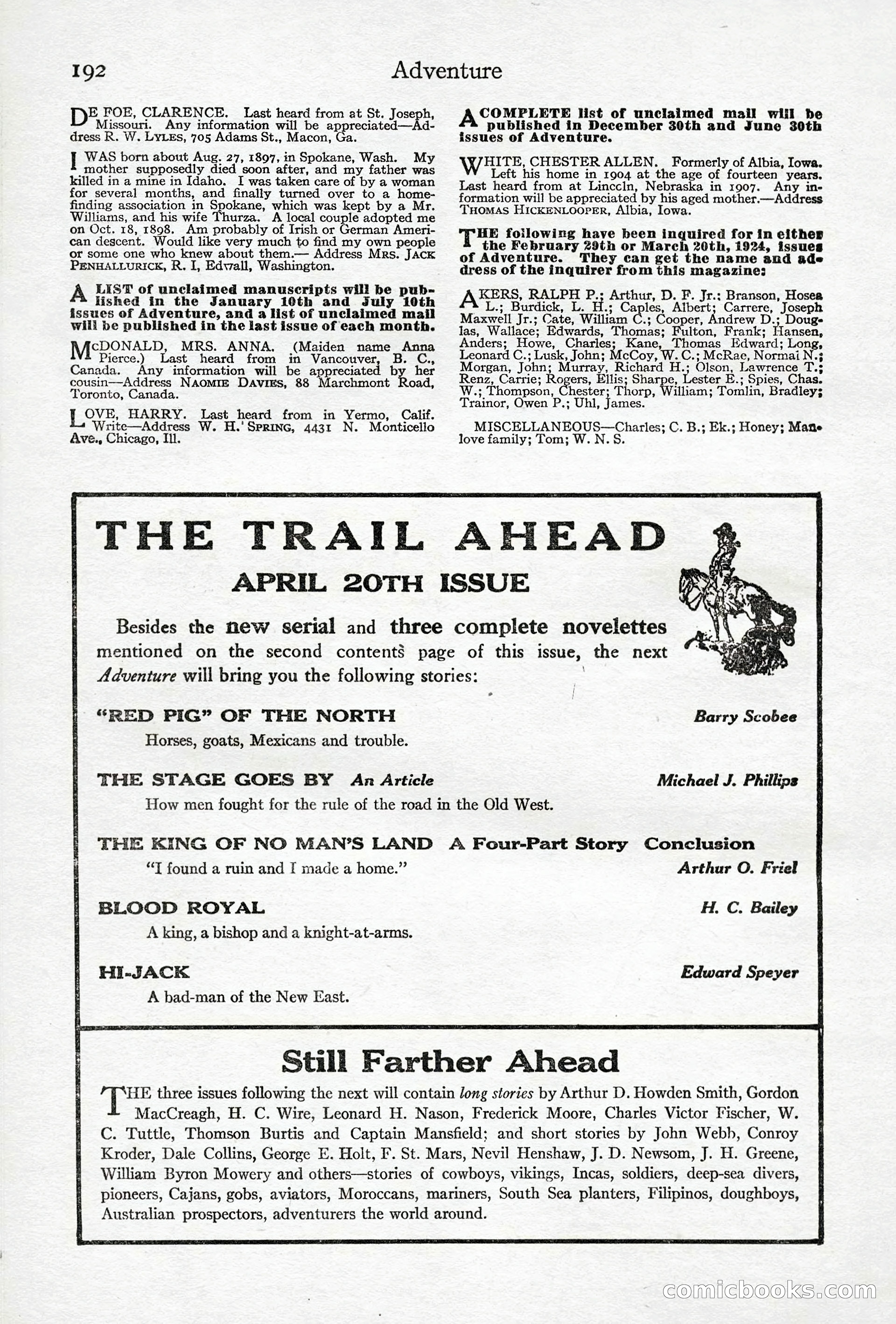 Adventure Magazine, April 10, 1924 — page 194 of 196