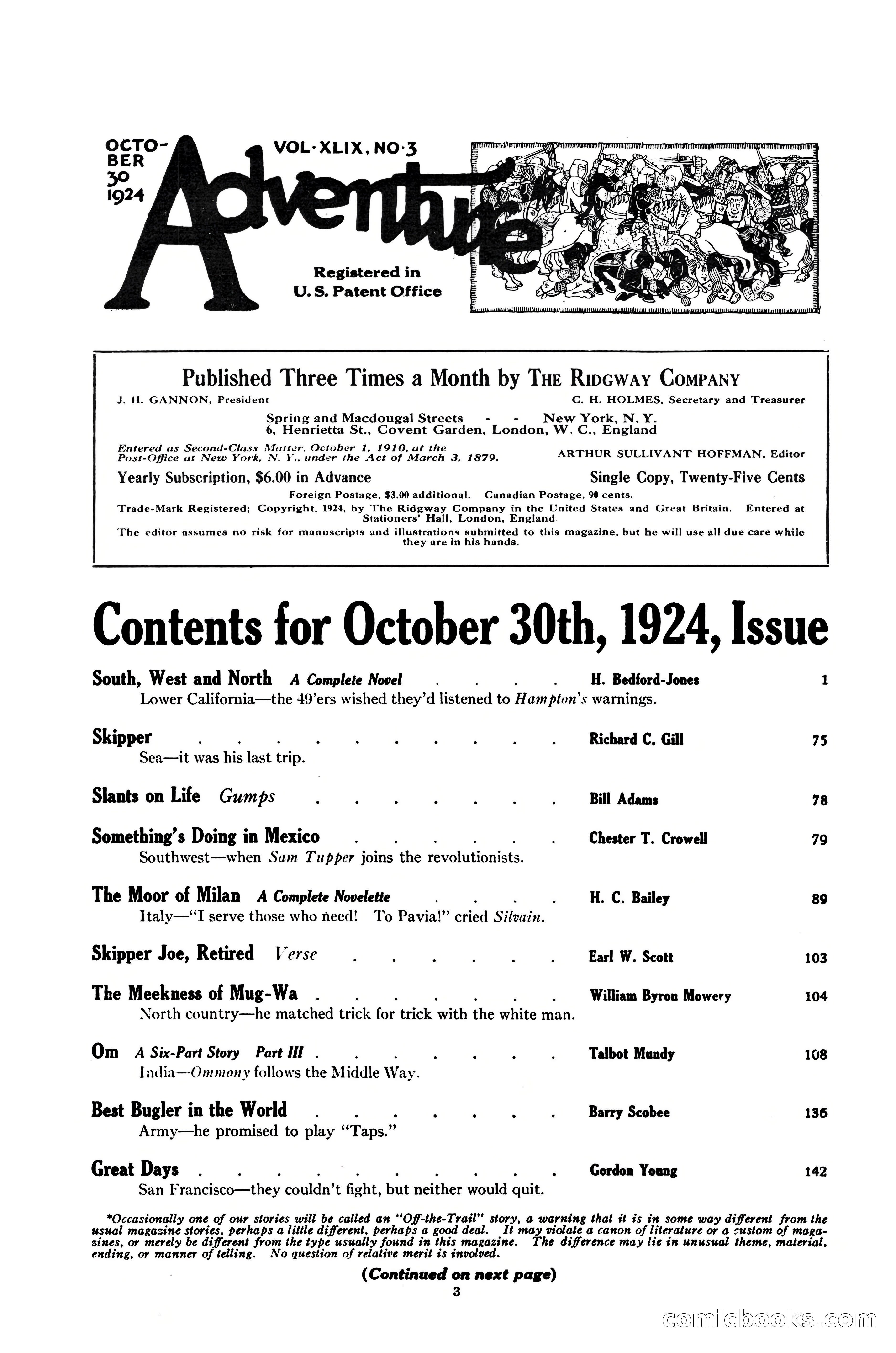 Adventure Magazine Cover, October 30, 1924 — page 5 of 204