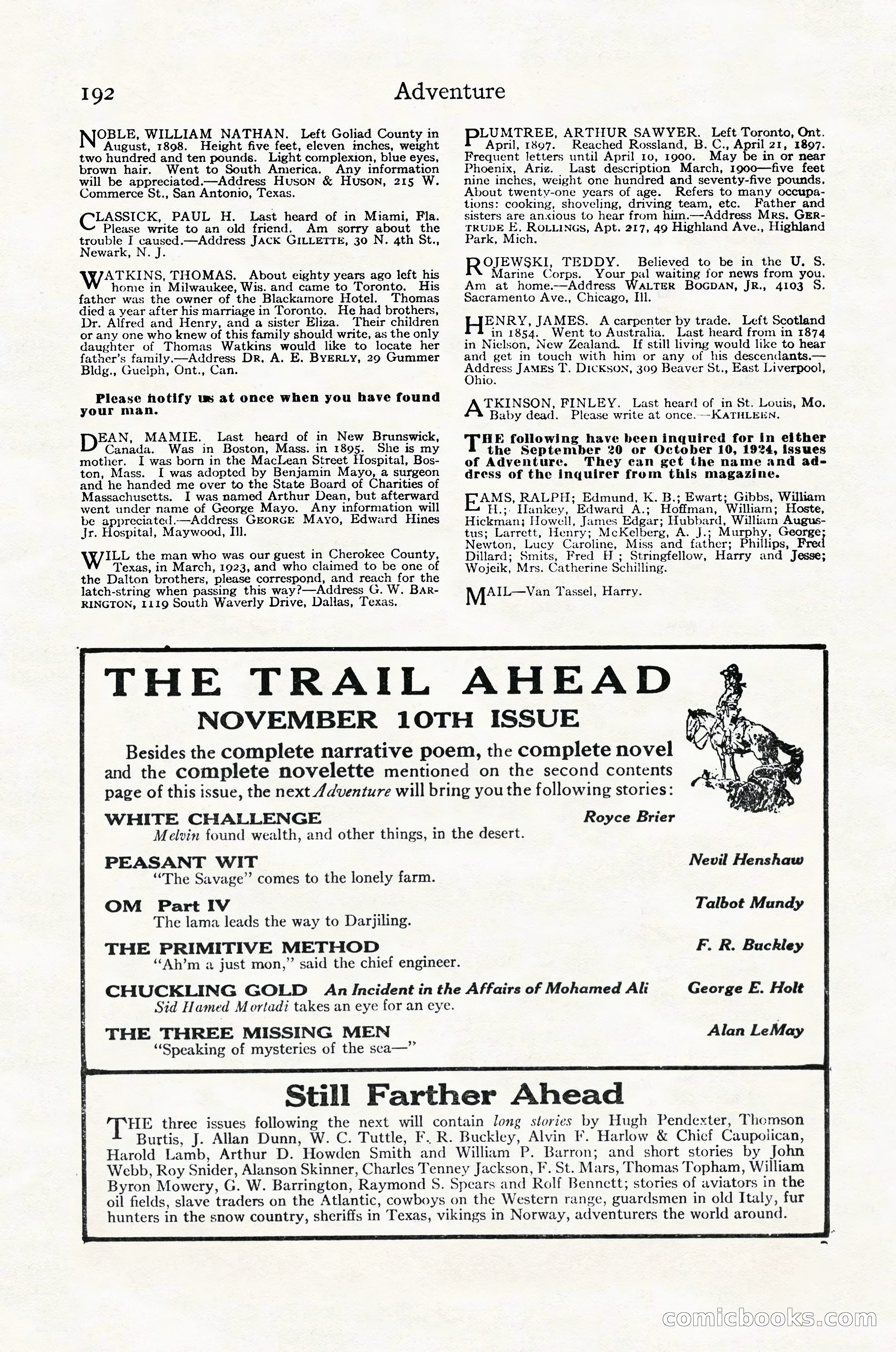 Adventure Magazine Cover, October 30, 1924 — page 202 of 204