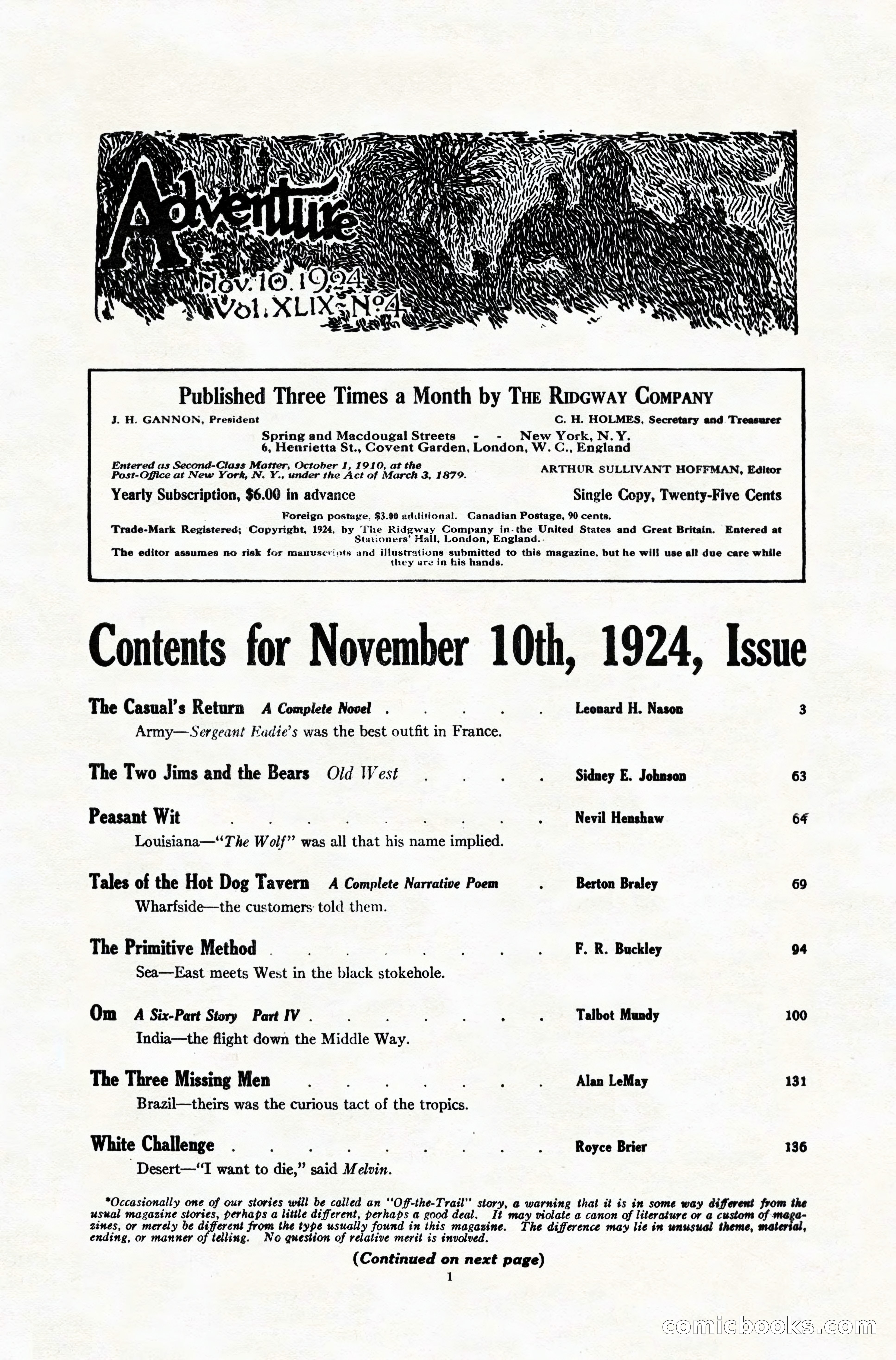 Adventure Magazine Cover, November 10, 1924 — page 3 of 194