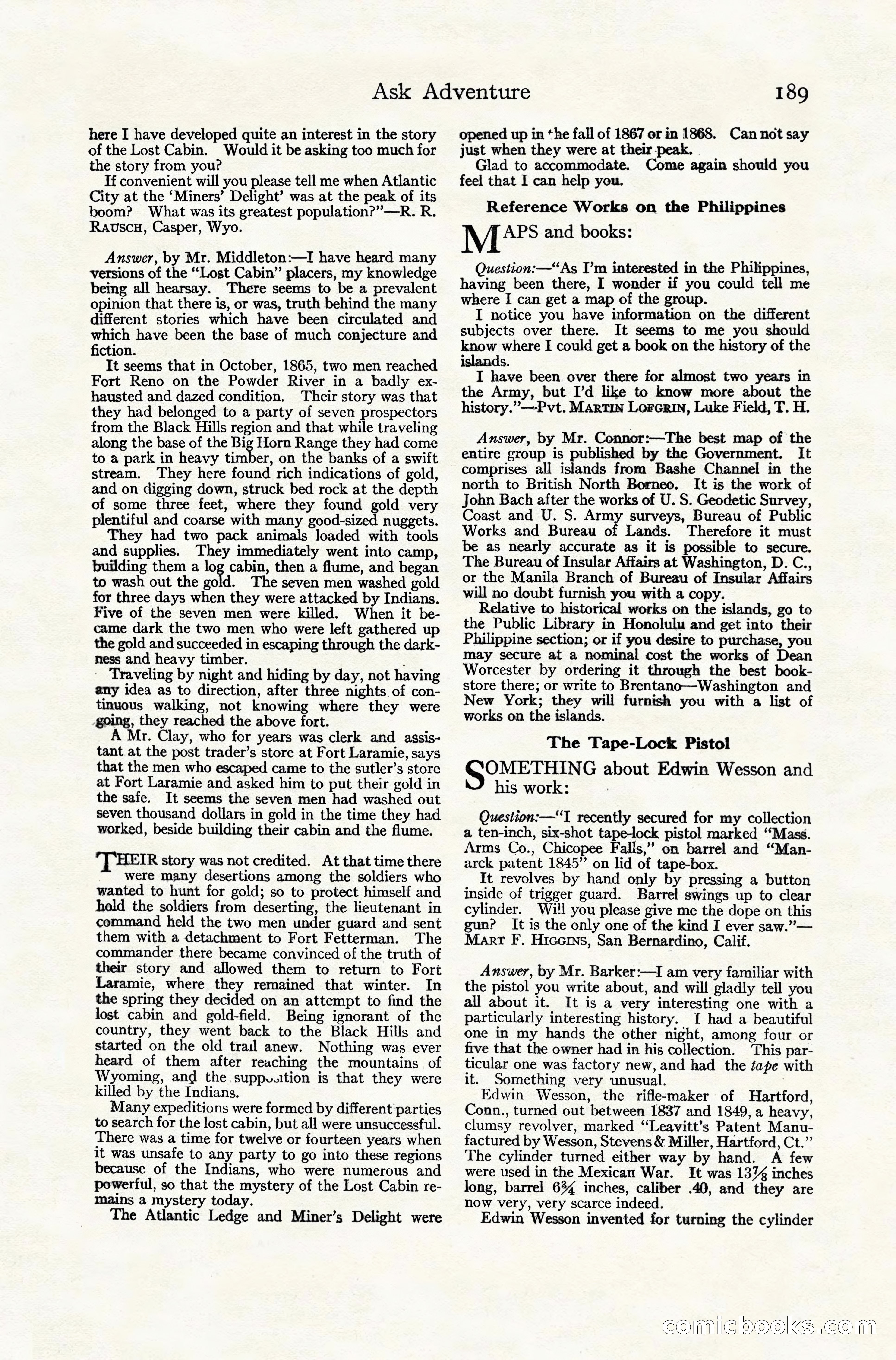 Adventure Magazine Cover, November 10, 1924 — page 191 of 194