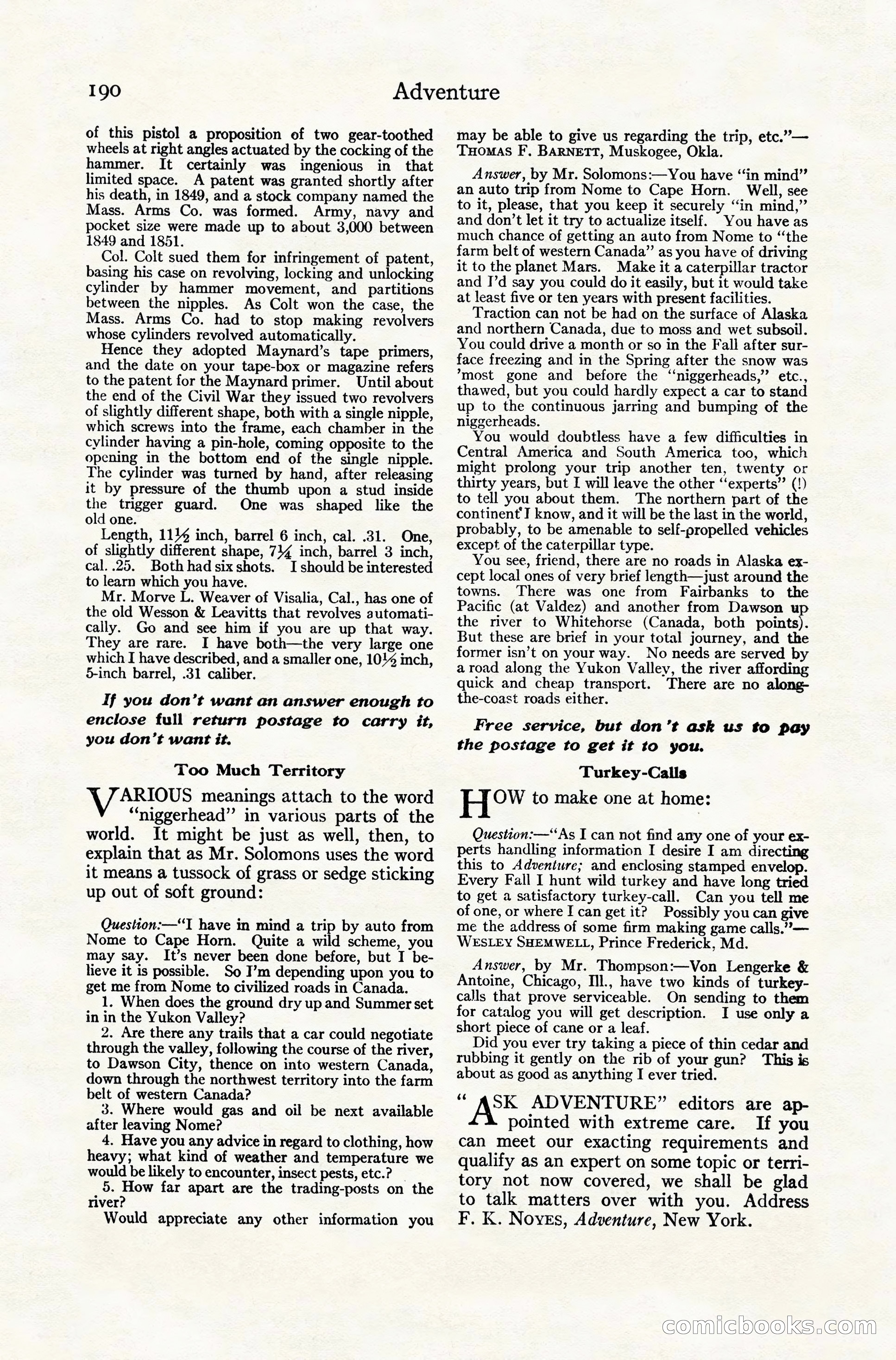 Adventure Magazine Cover, November 10, 1924 — page 192 of 194