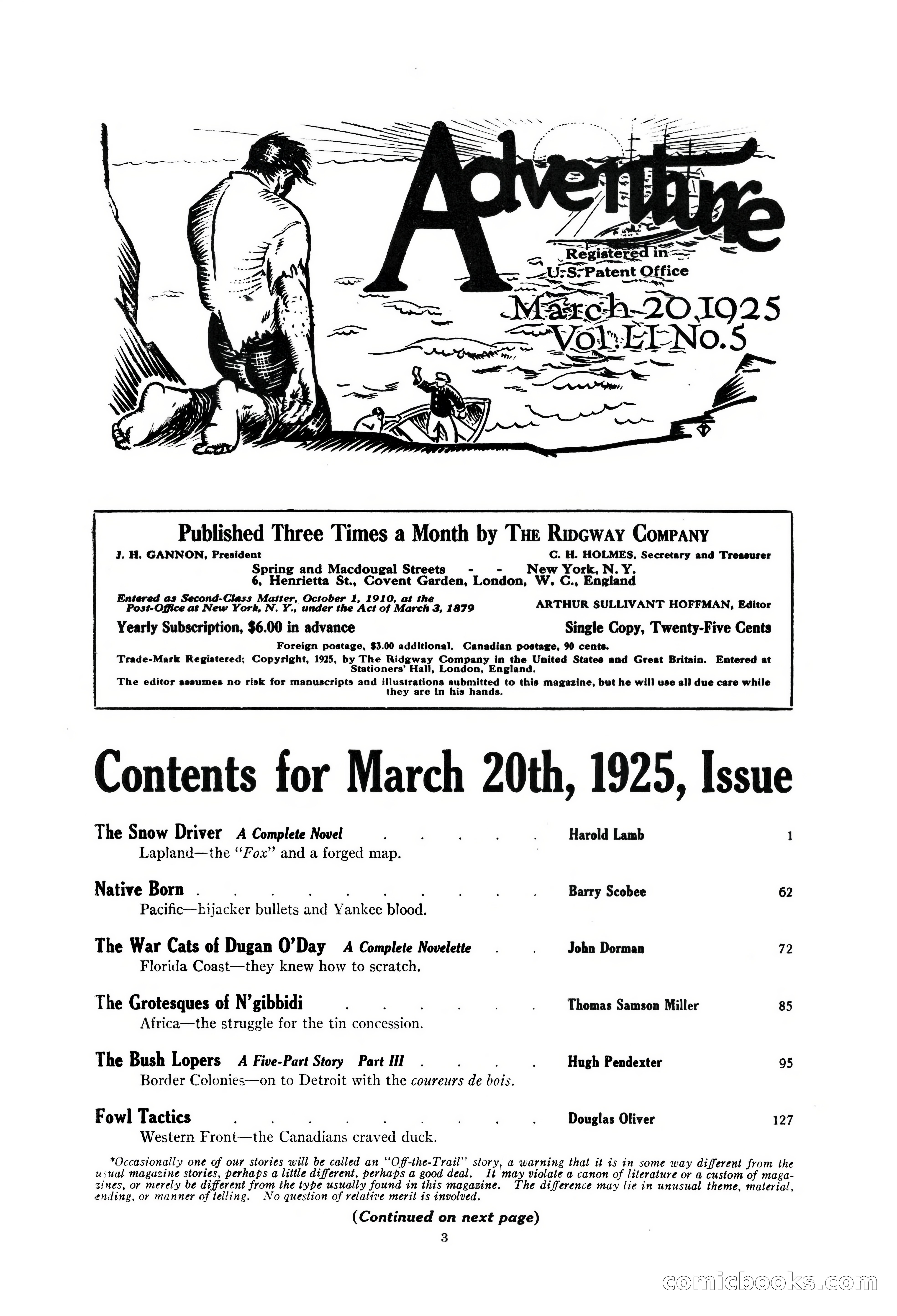Adventure Magazine Cover, March 20, 1925 — page 5 of 212