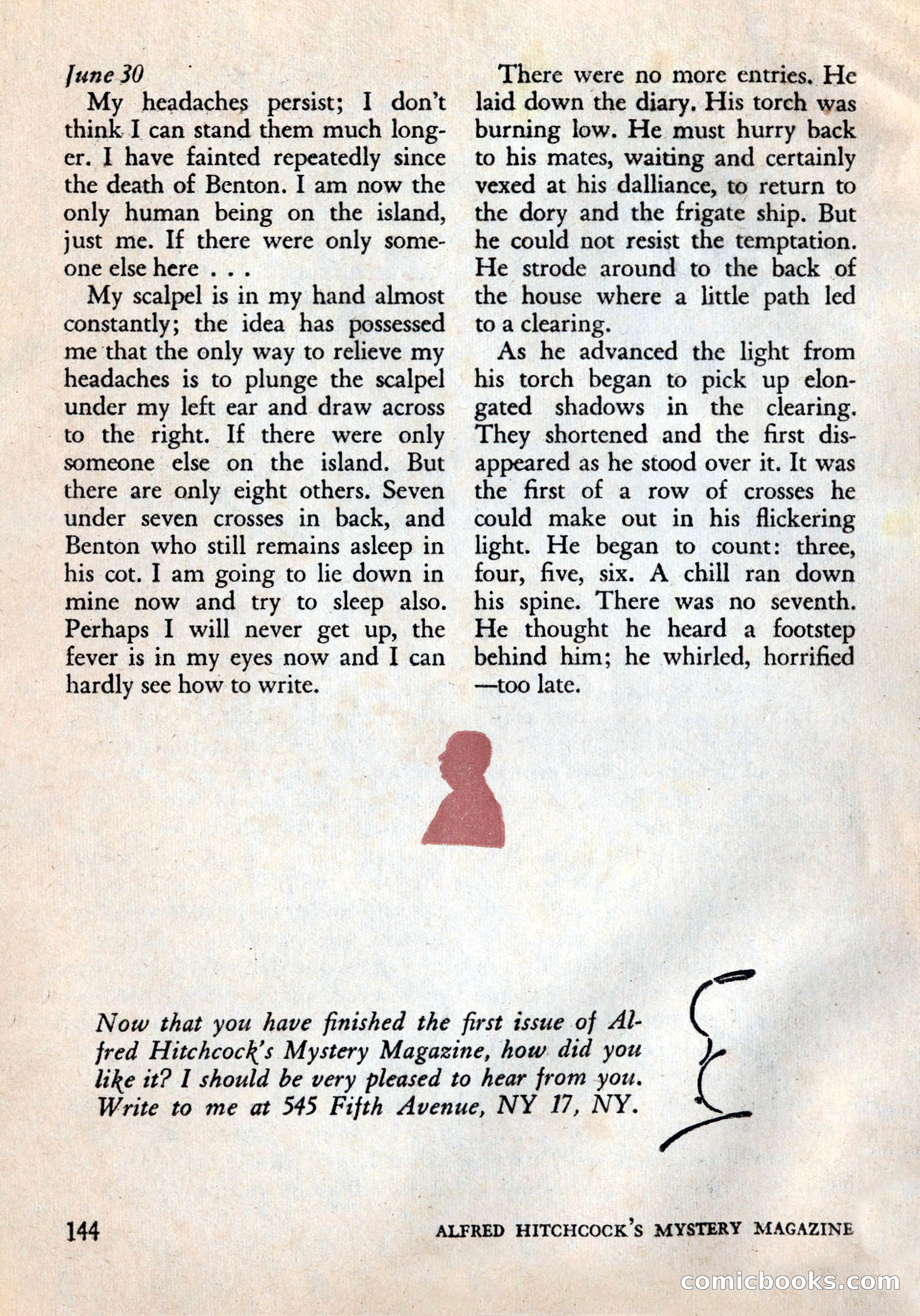 Alfred Hitchcock's Mystery Magazine, December 1956 — page 146 of 148