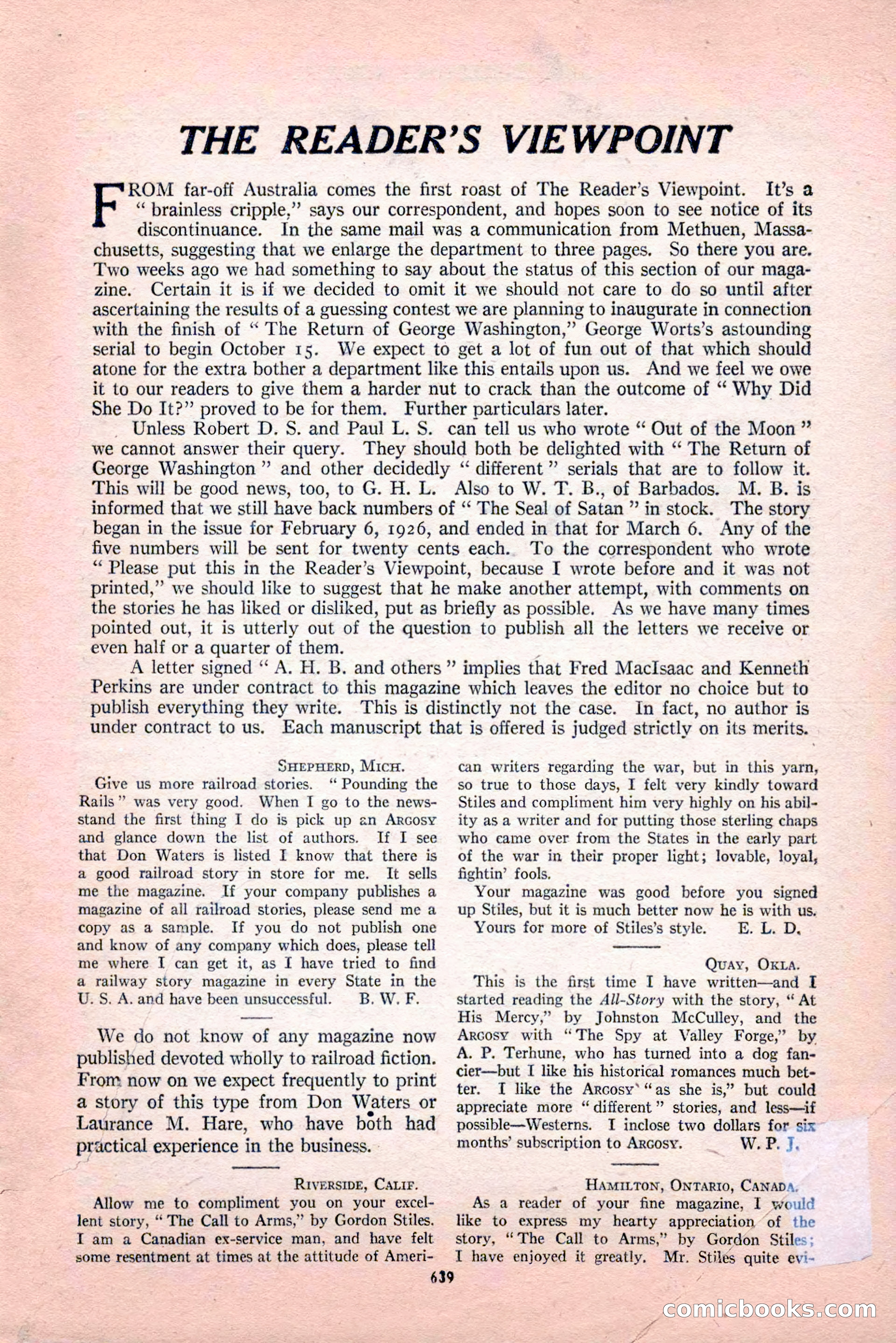 Argosy All-Story Weekly, Vol. 189, No. 4 — page 169 of 180