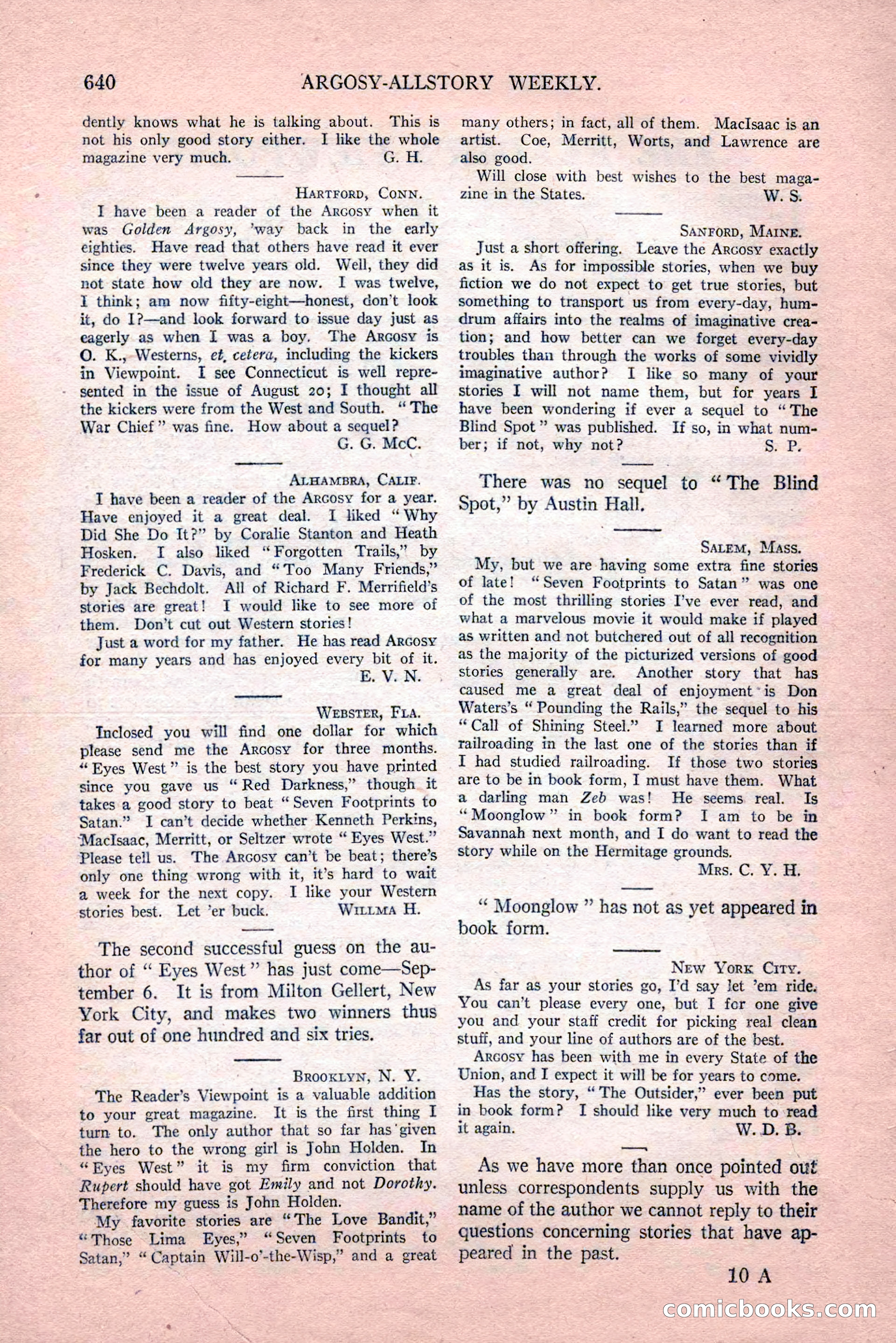 Argosy All-Story Weekly, Vol. 189, No. 4 — page 170 of 180