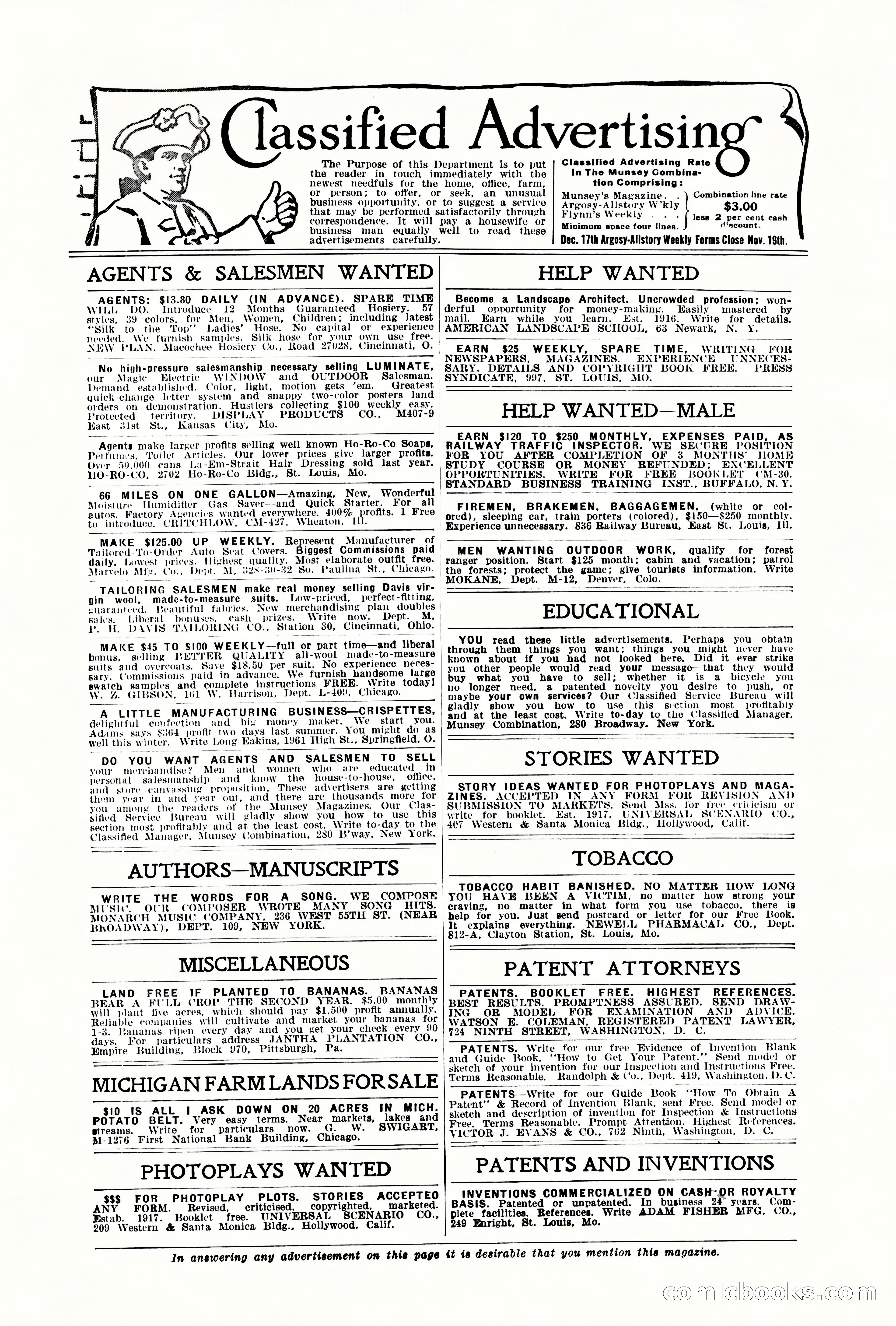 Argosy All-Story Weekly, November 12, 1927 — page 167 of 168