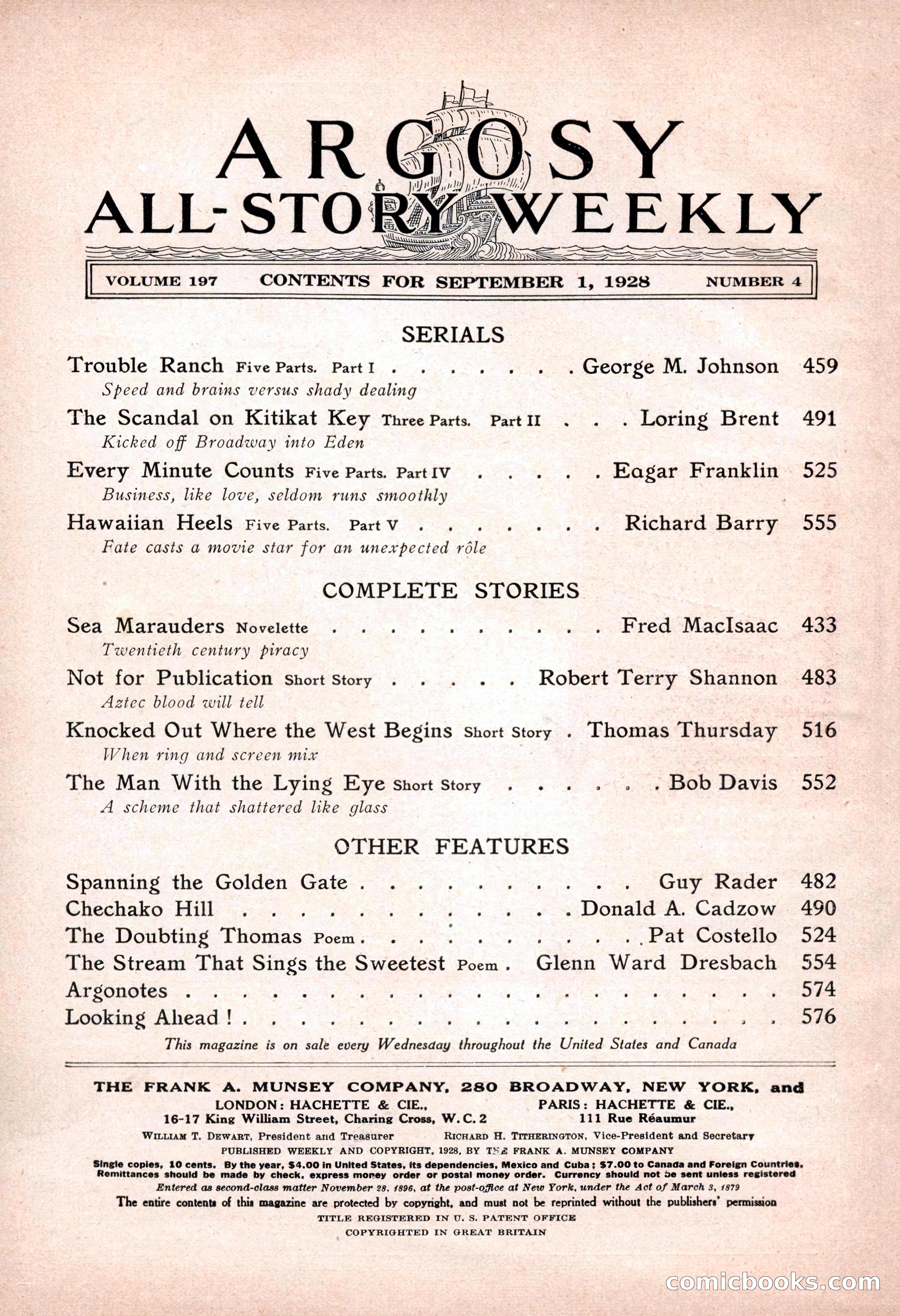 Argosy All-Story Weekly — "Sea Marauders" — page 4 of 156