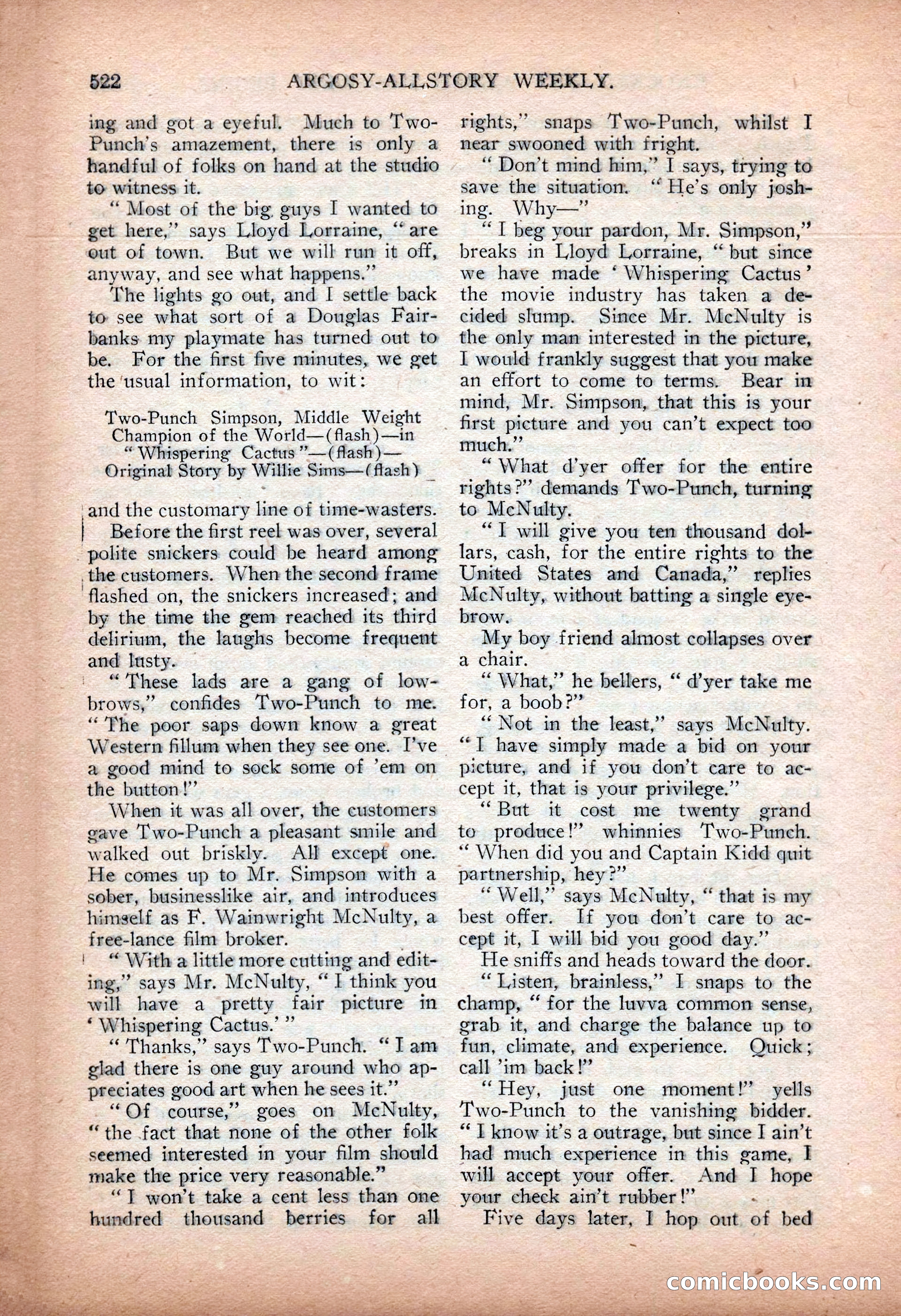 Argosy All-Story Weekly — "Sea Marauders" — page 100 of 156