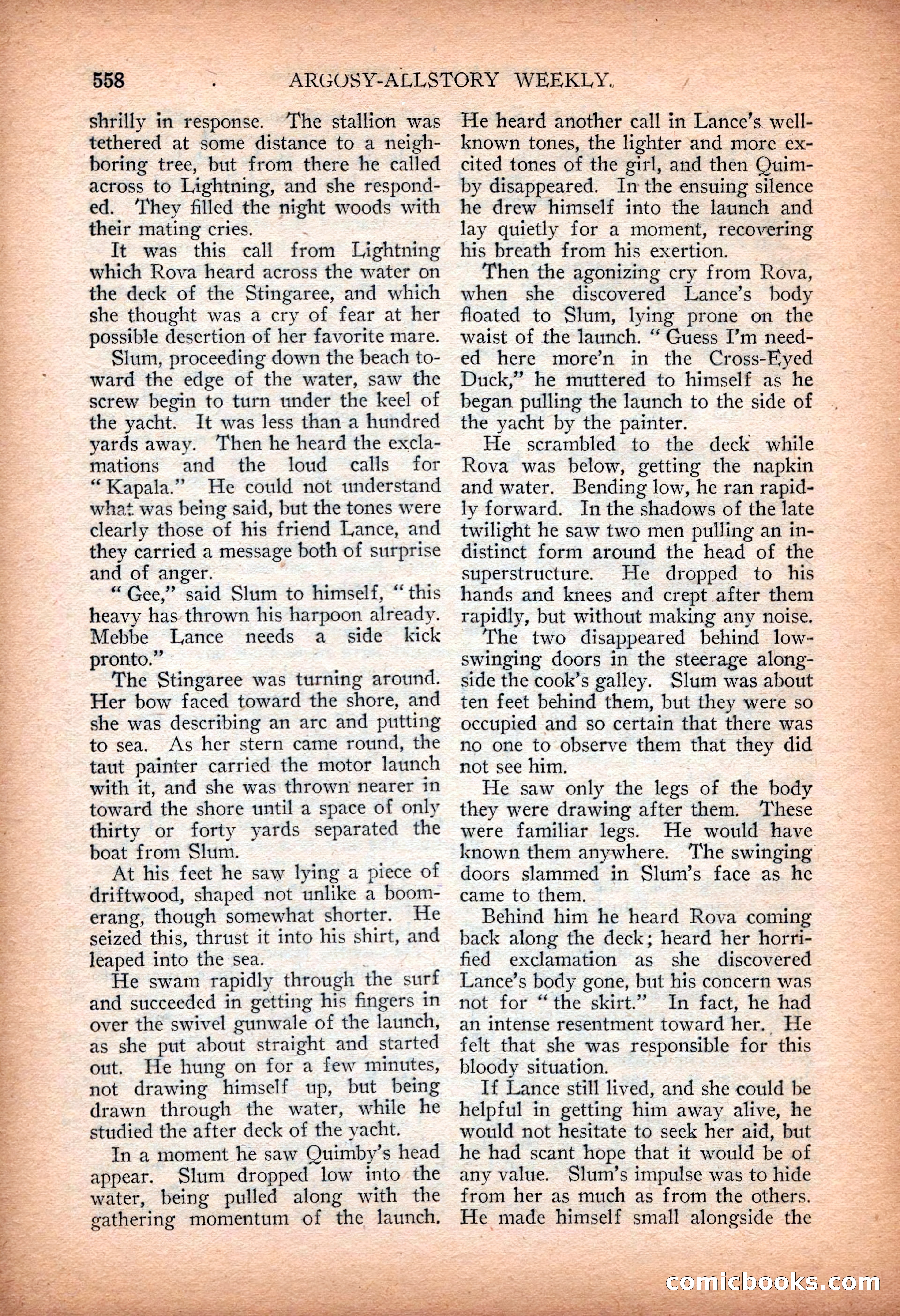 Argosy All-Story Weekly — "Sea Marauders" — page 136 of 156