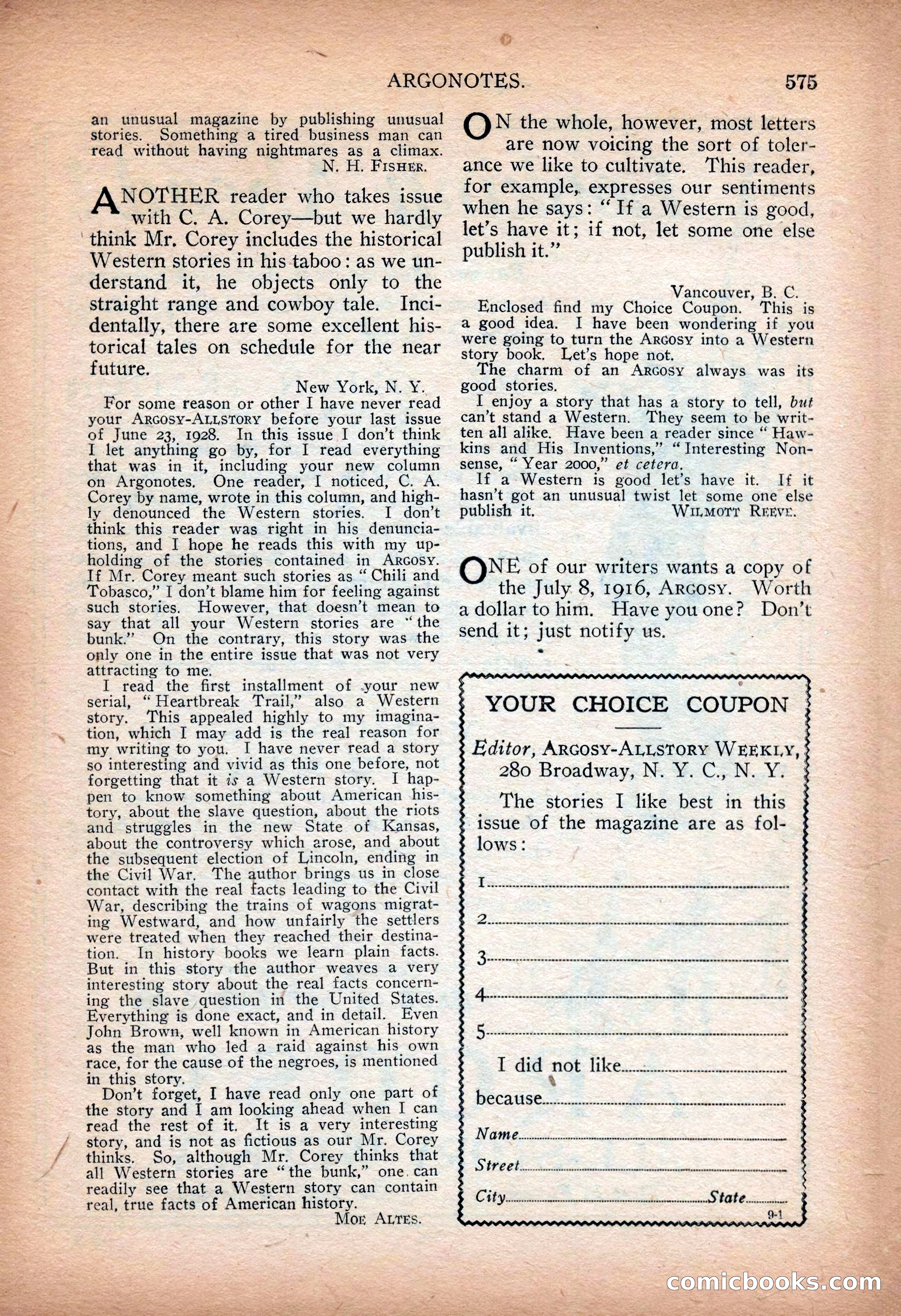 Argosy All-Story Weekly — "Sea Marauders" — page 153 of 156