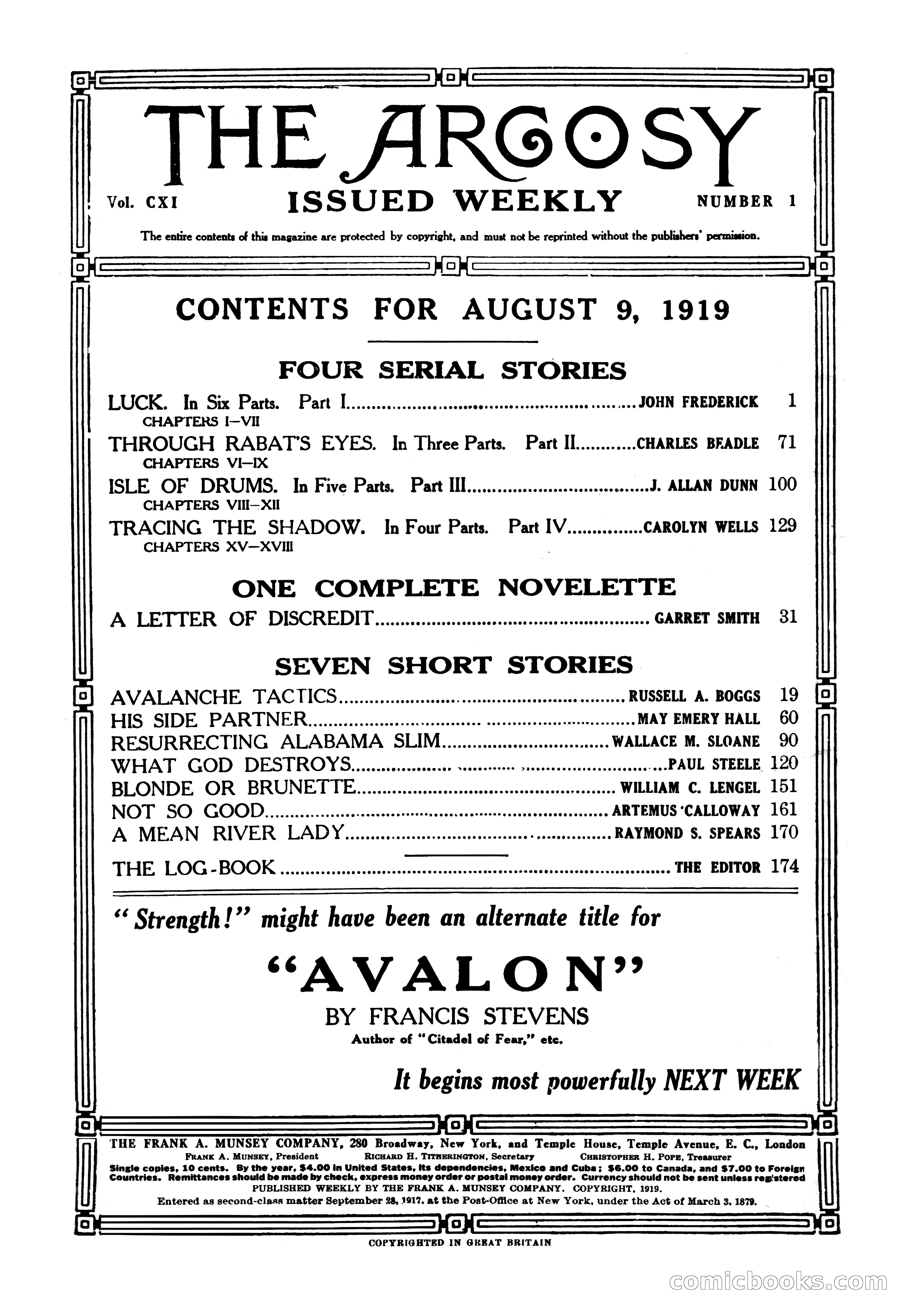 Argosy, Vol. 111, No. 1 — page 4 of 188