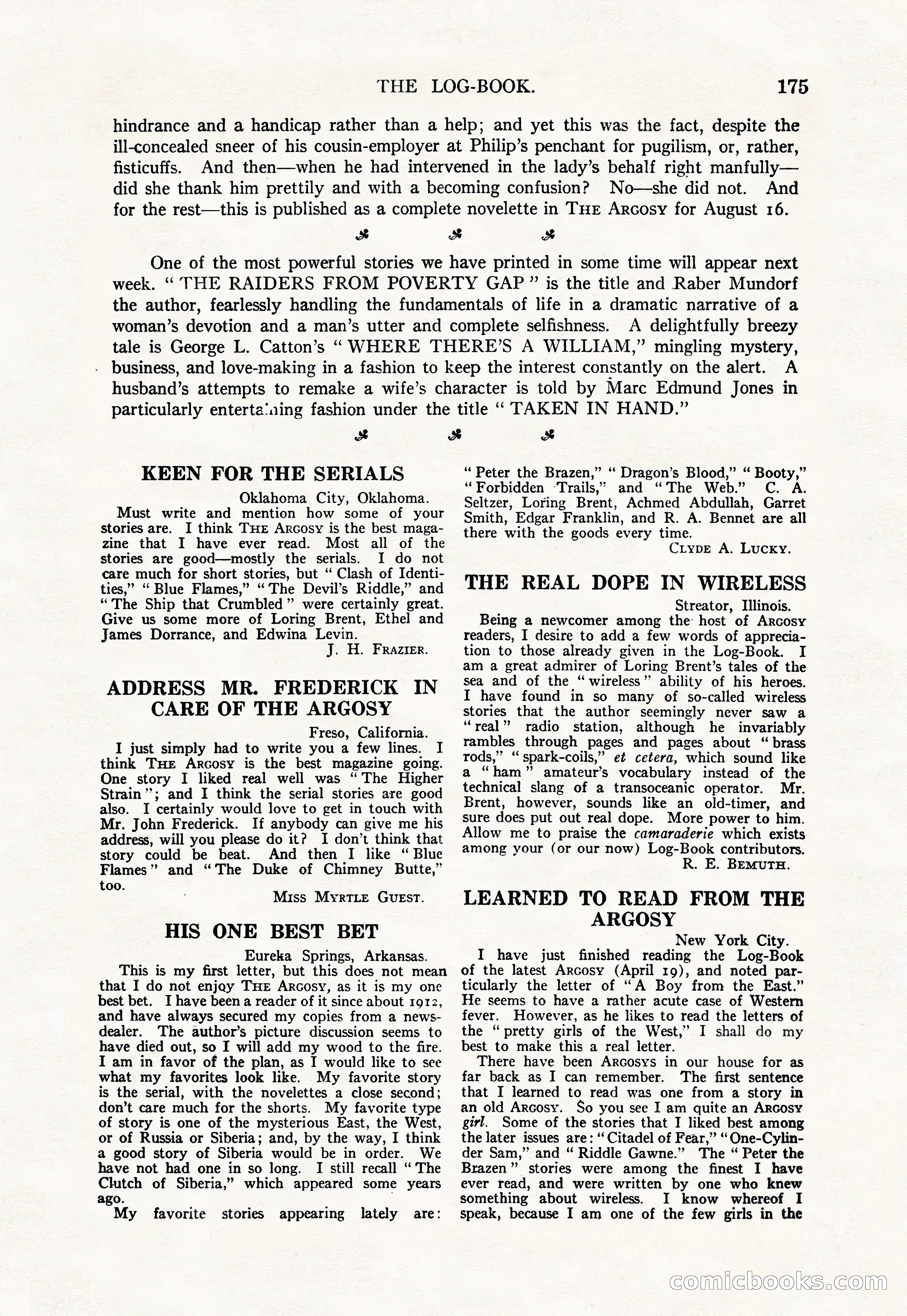 Argosy, Vol. 111, No. 1 — page 185 of 188