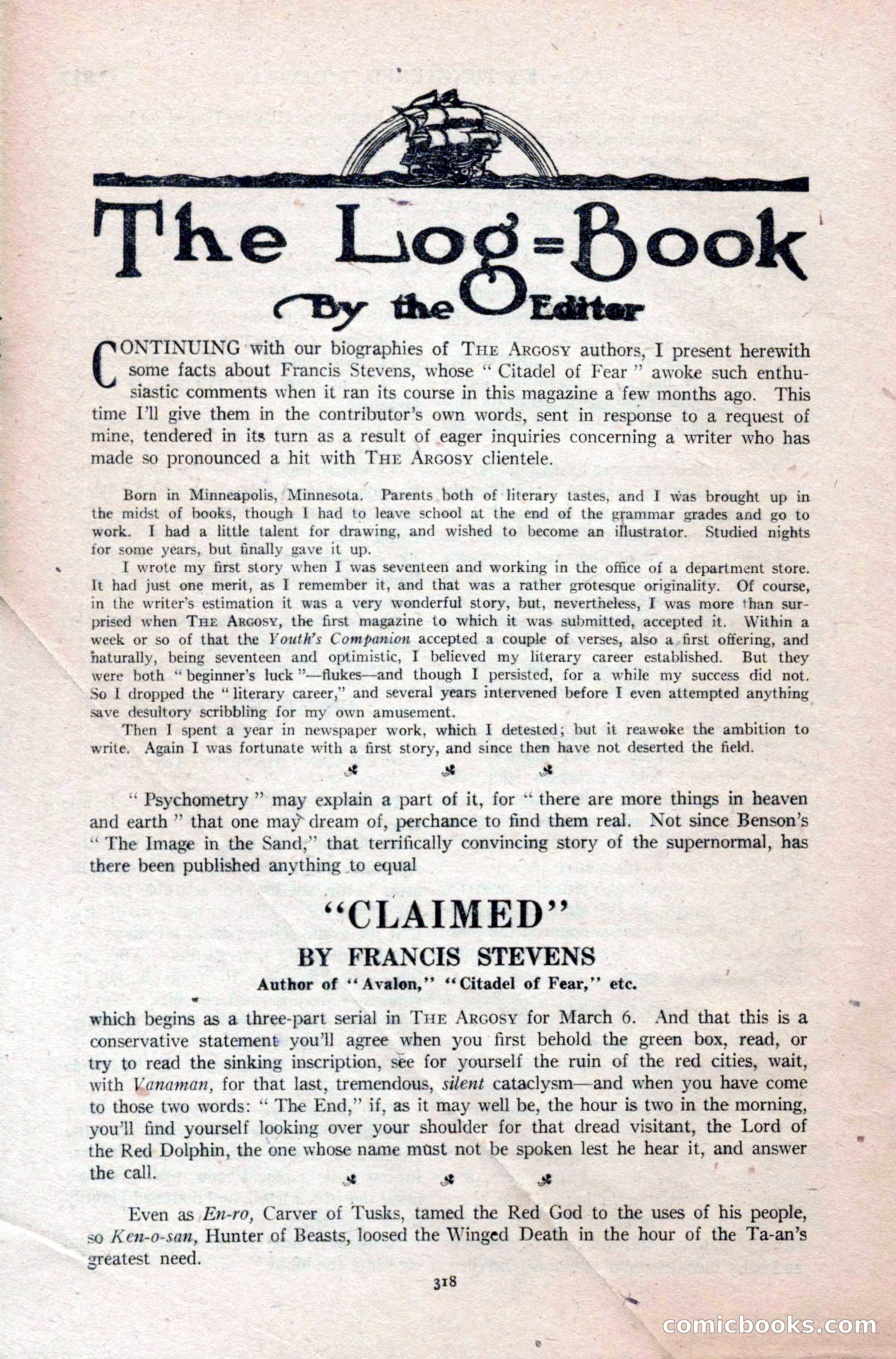 Argosy, Vol. 118, No. 2 — page 168: Pulp Fiction, 1920