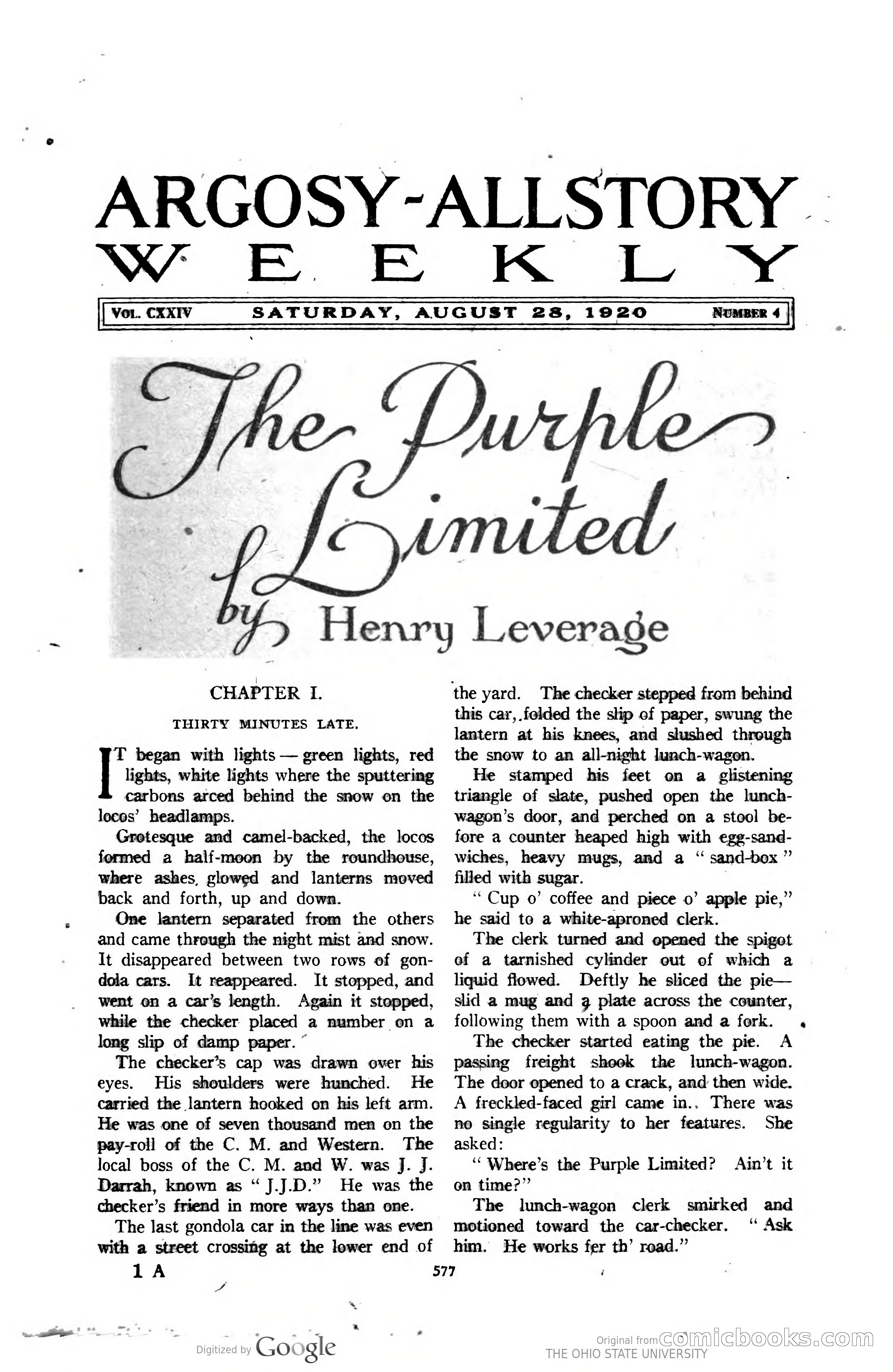 Argosy All-Story Weekly — "The Purple Limited" — page 11 of 208