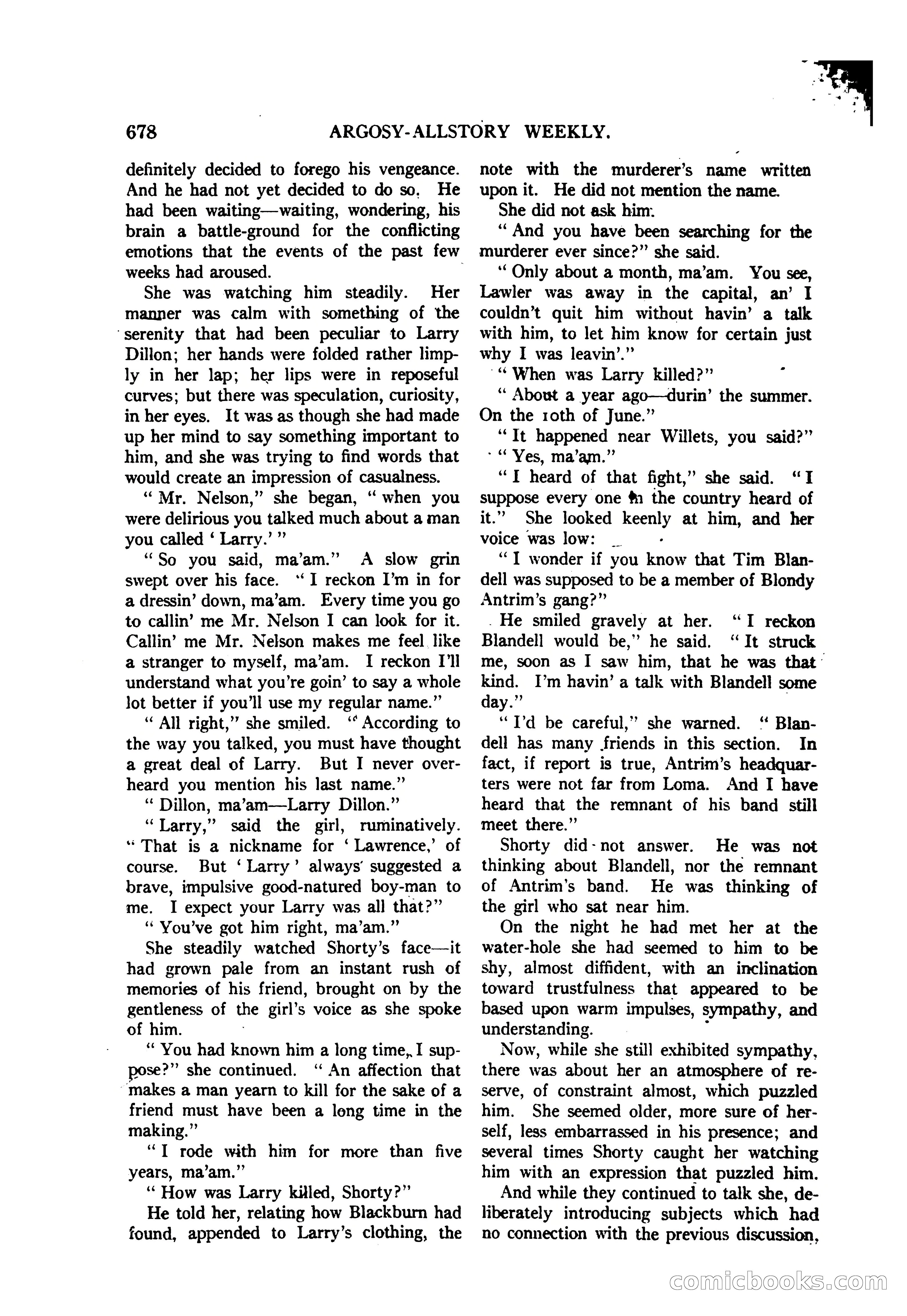 Argosy All-Story Weekly — "The Purple Limited" — page 112 of 208