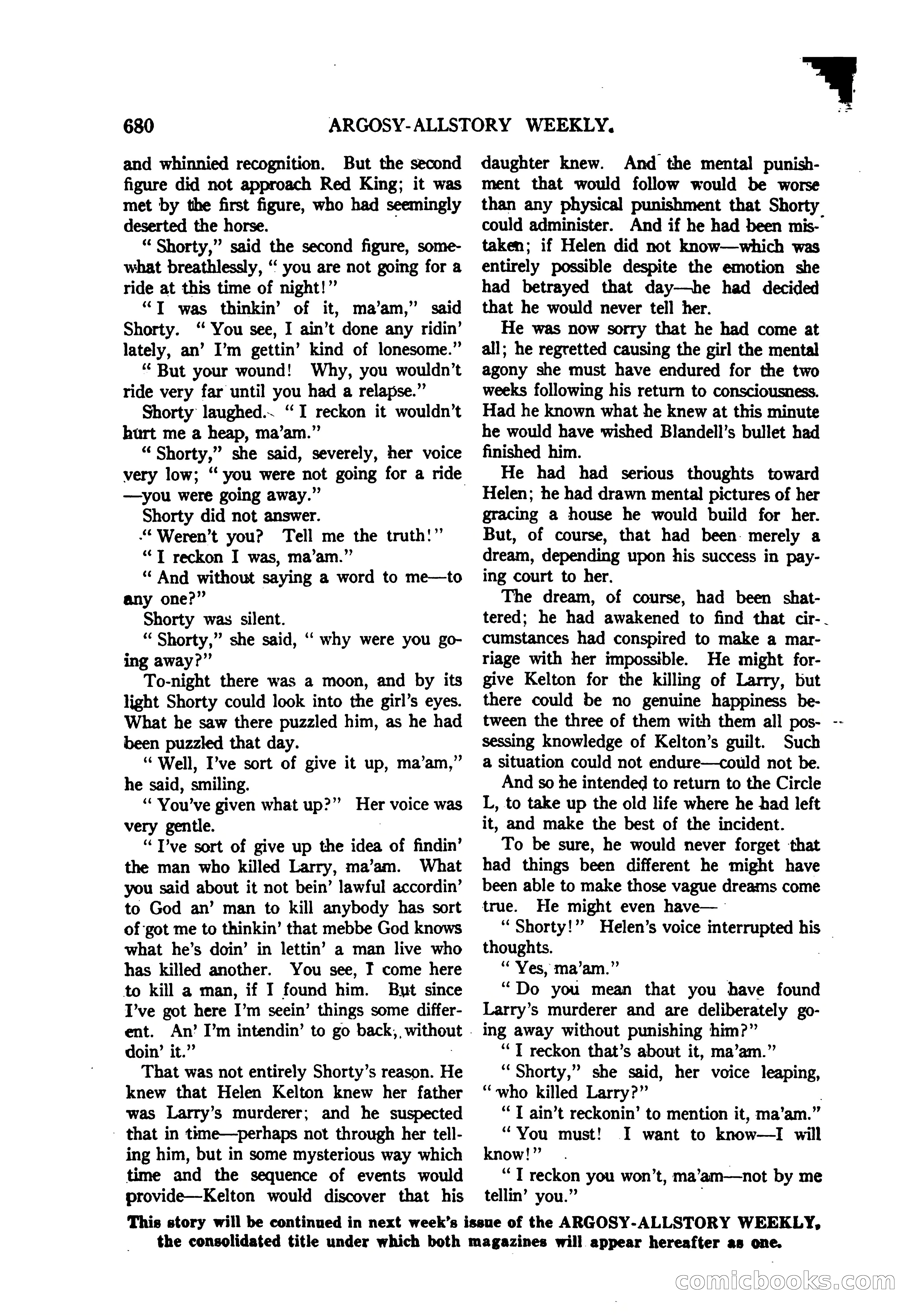 Argosy All-Story Weekly — "The Purple Limited" — page 114 of 208
