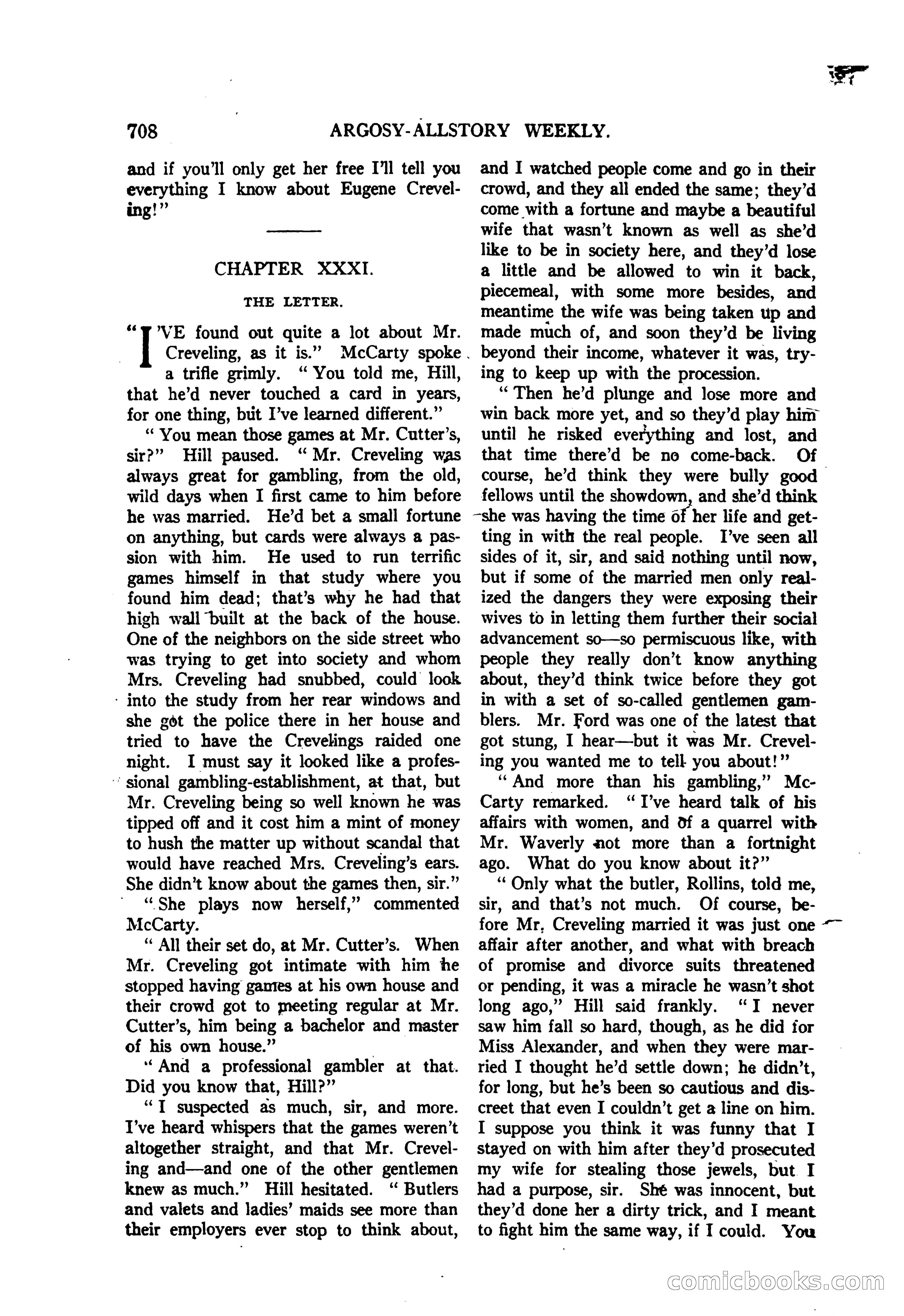 Argosy All-Story Weekly — "The Purple Limited" — page 142 of 208
