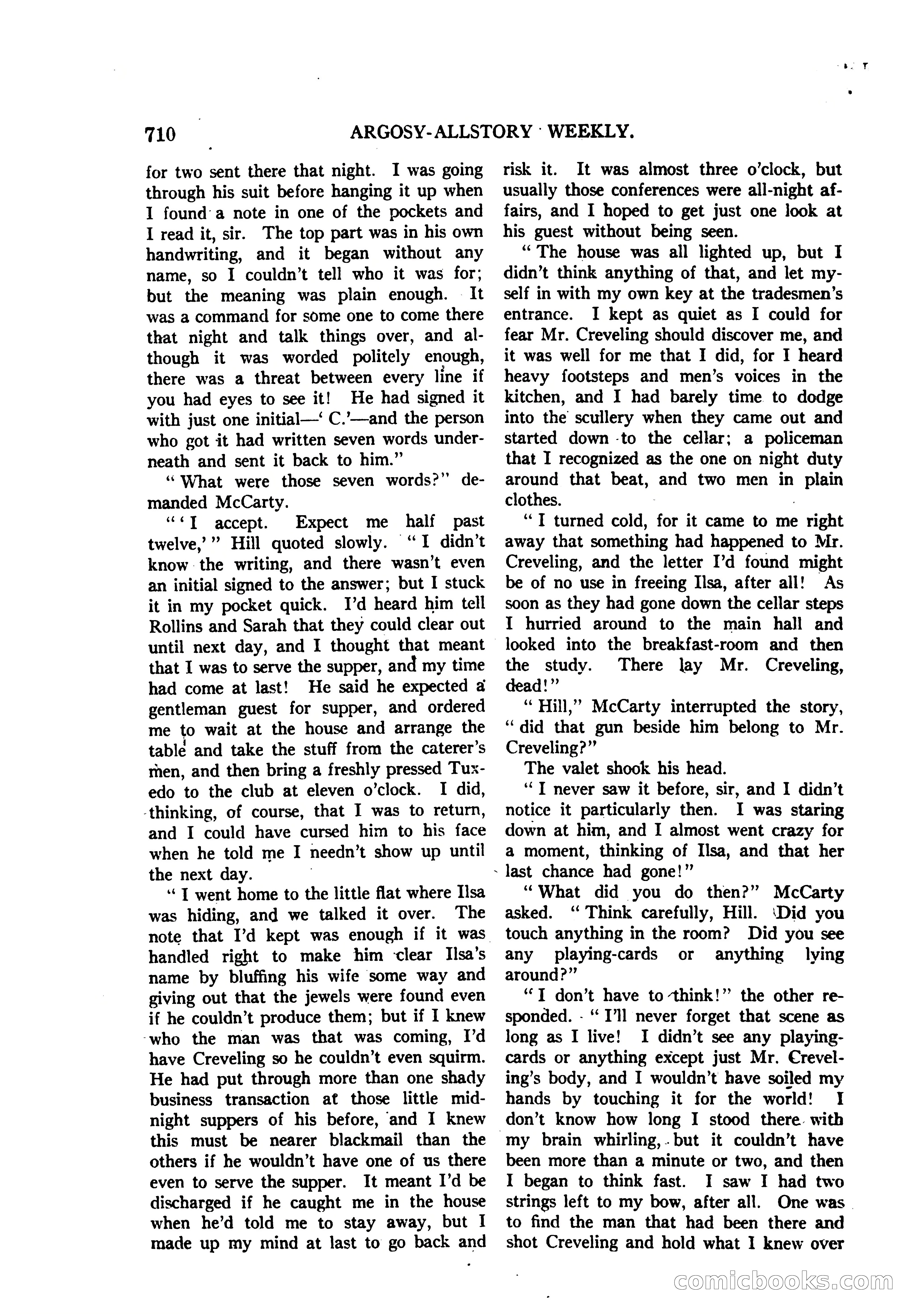 Argosy All-Story Weekly — "The Purple Limited" — page 144 of 208