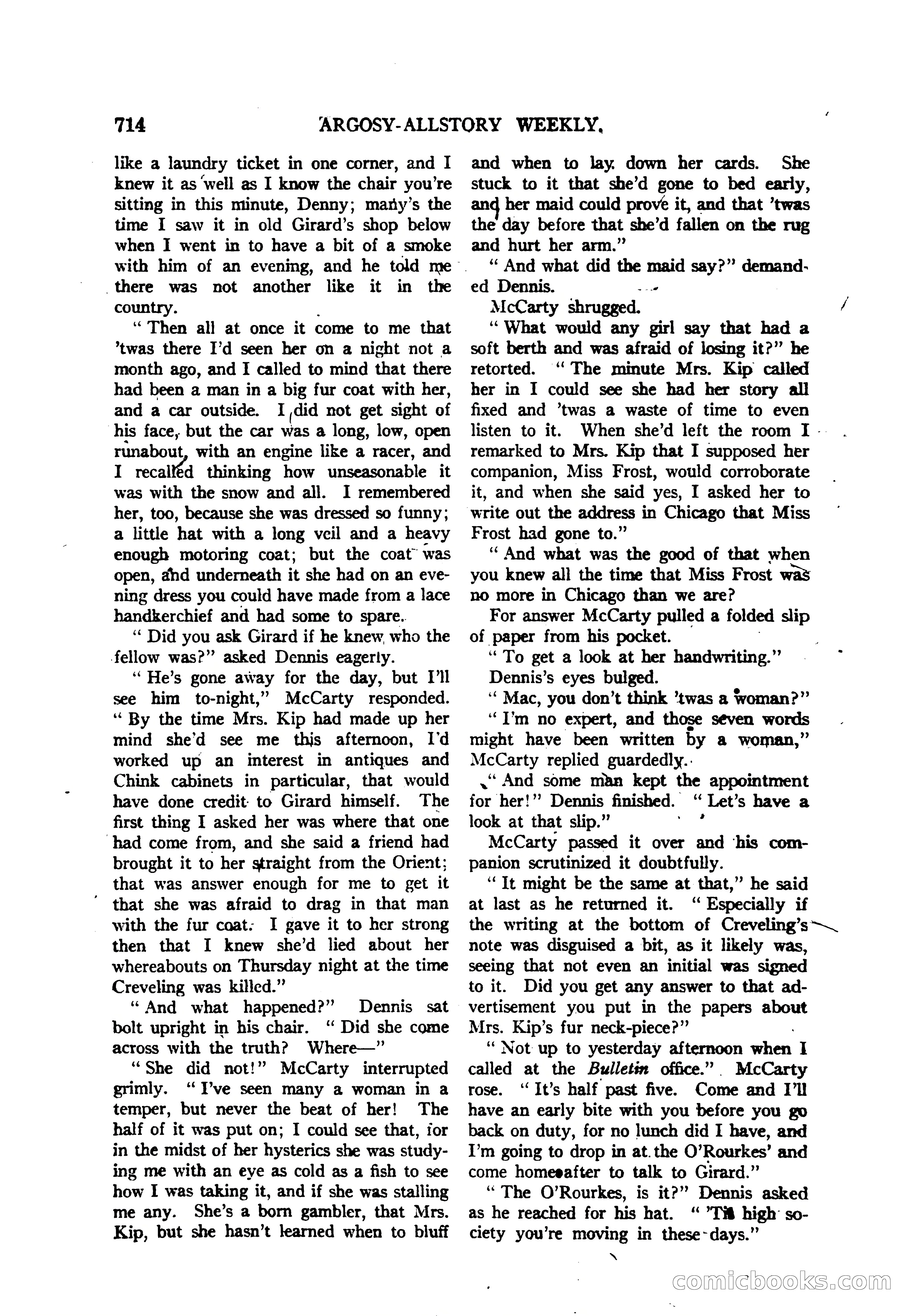 Argosy All-Story Weekly — "The Purple Limited" — page 148 of 208