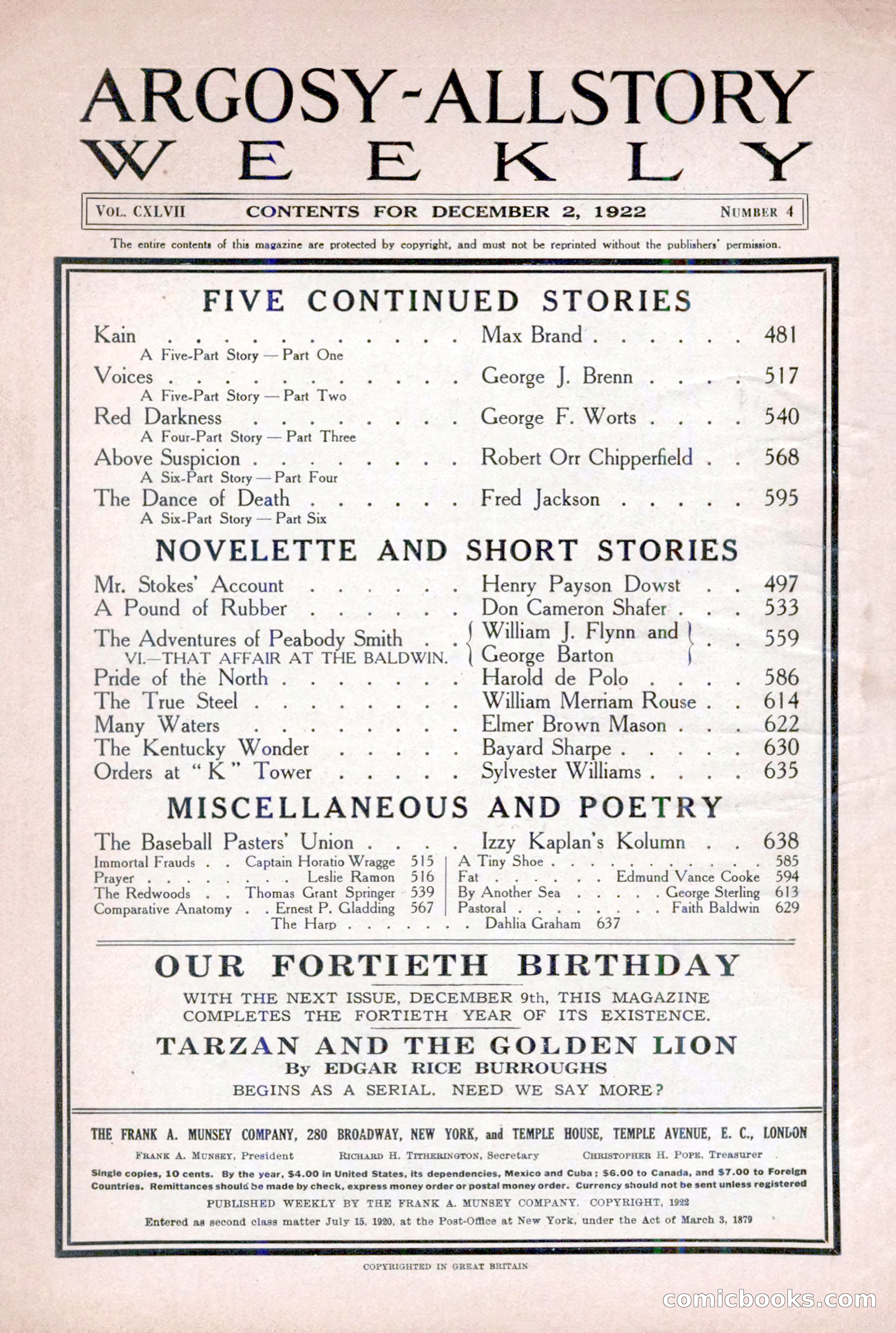 Argosy All-Story Weekly, December 2, 1922 — page 4 of 176