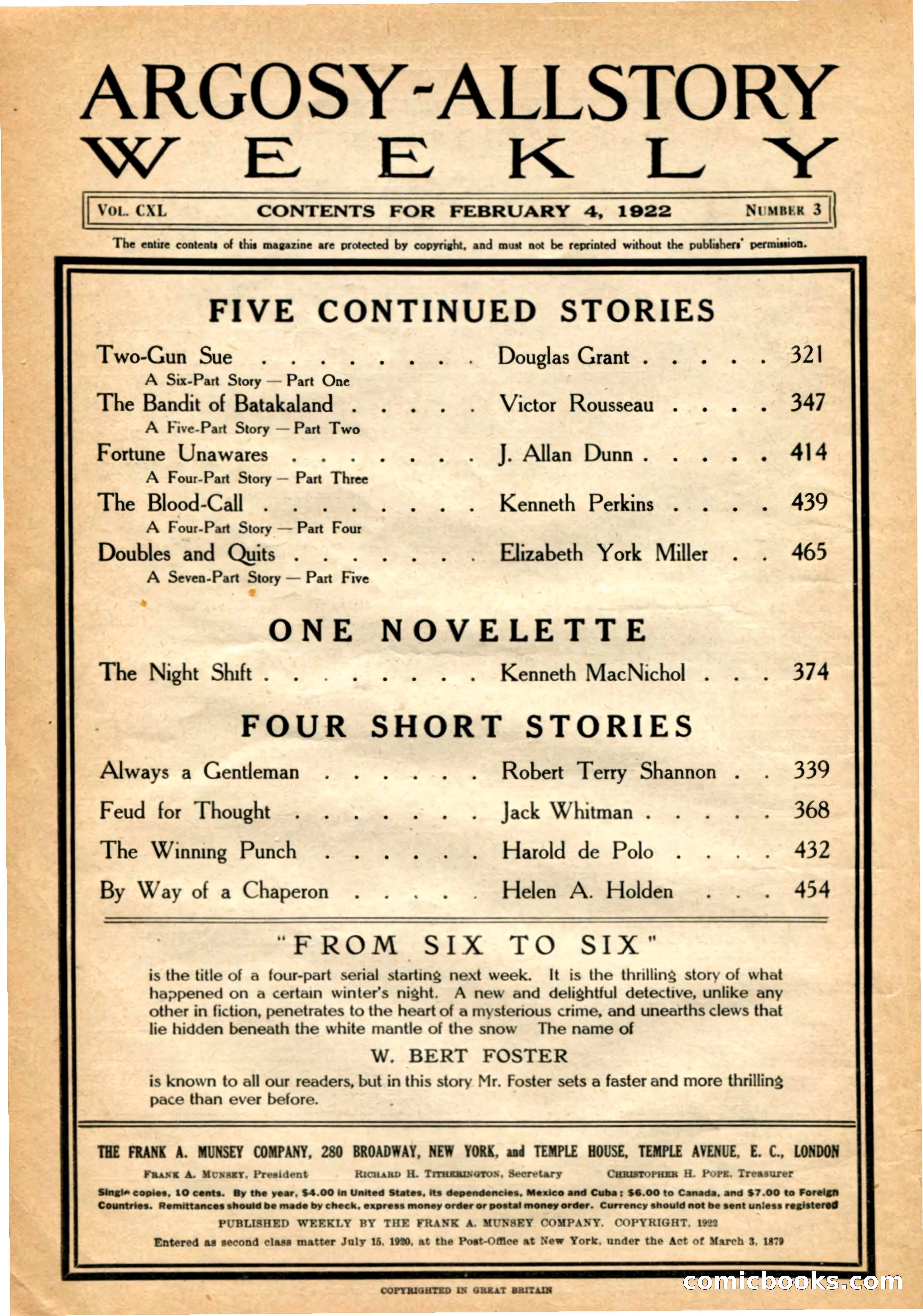 Argosy All-Story Weekly, 4 February 1922 — page 4 of 180