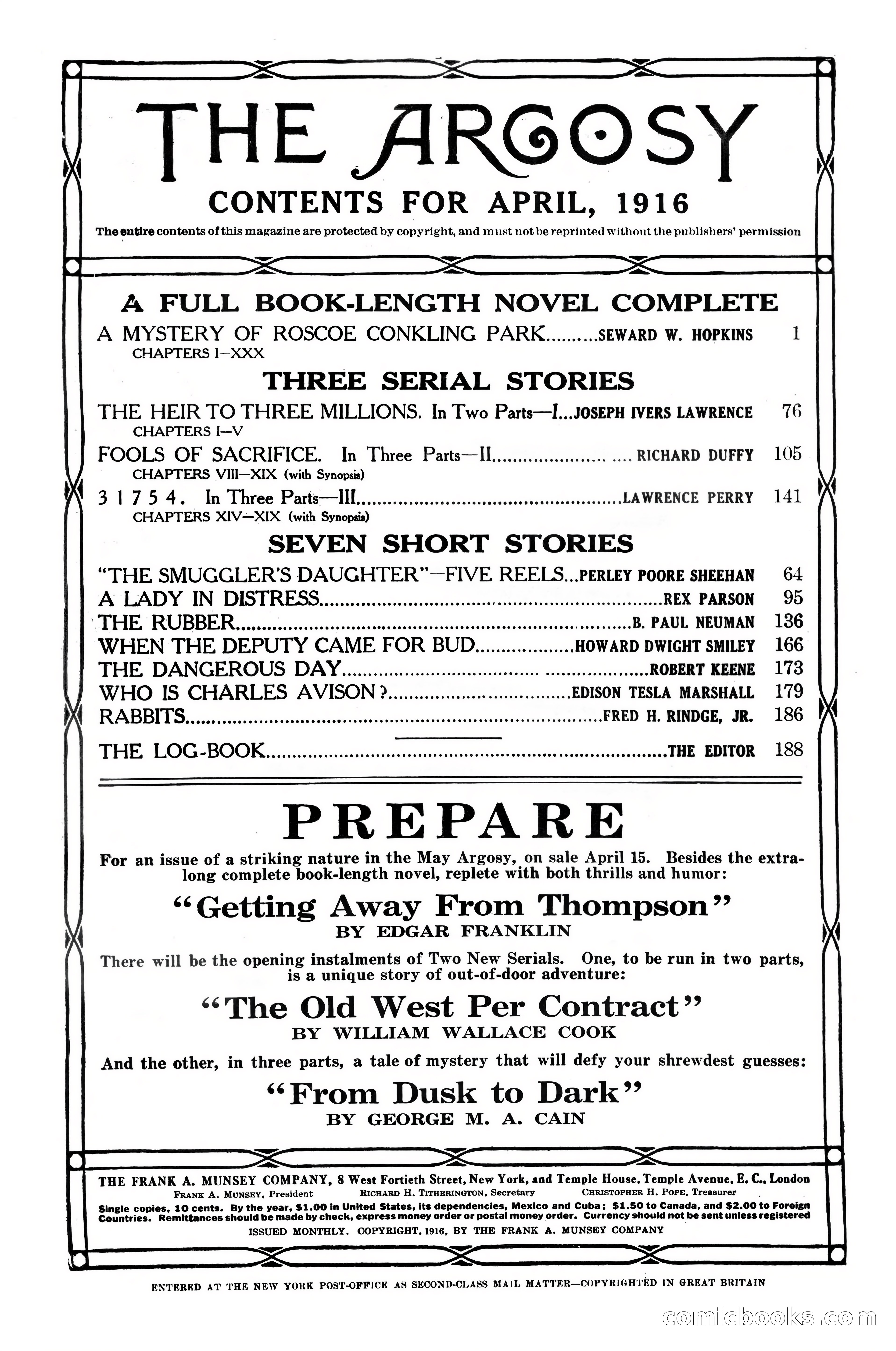 The Argosy, April 1916 — page 5 of 220